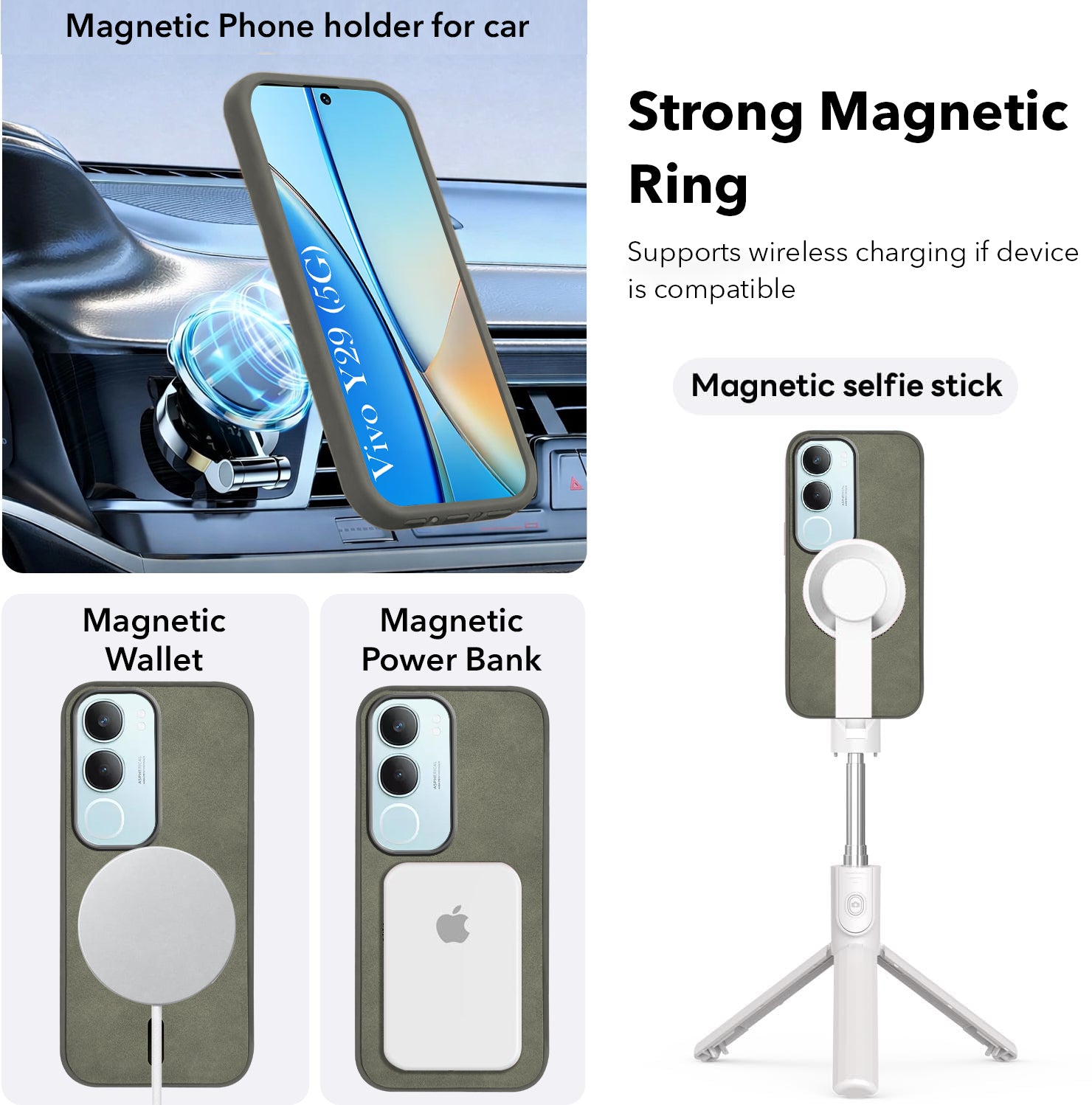 For Vivo Y29 Back Cover Case Leather Finish (MagSafe Compatible Wireless Charging | Soft Touch | Camera Bump Protection)