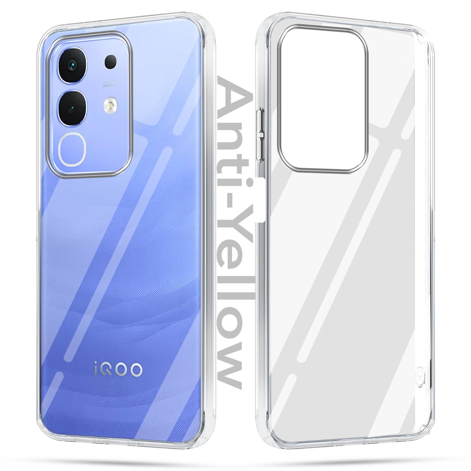 For Vivo iQOO Z10x Combo with Back Cover and 9H Tempered Glass (Lifetime Anti-Yellow | Sleek Hard Crystal | Oleophobic Coating Screen Glass)