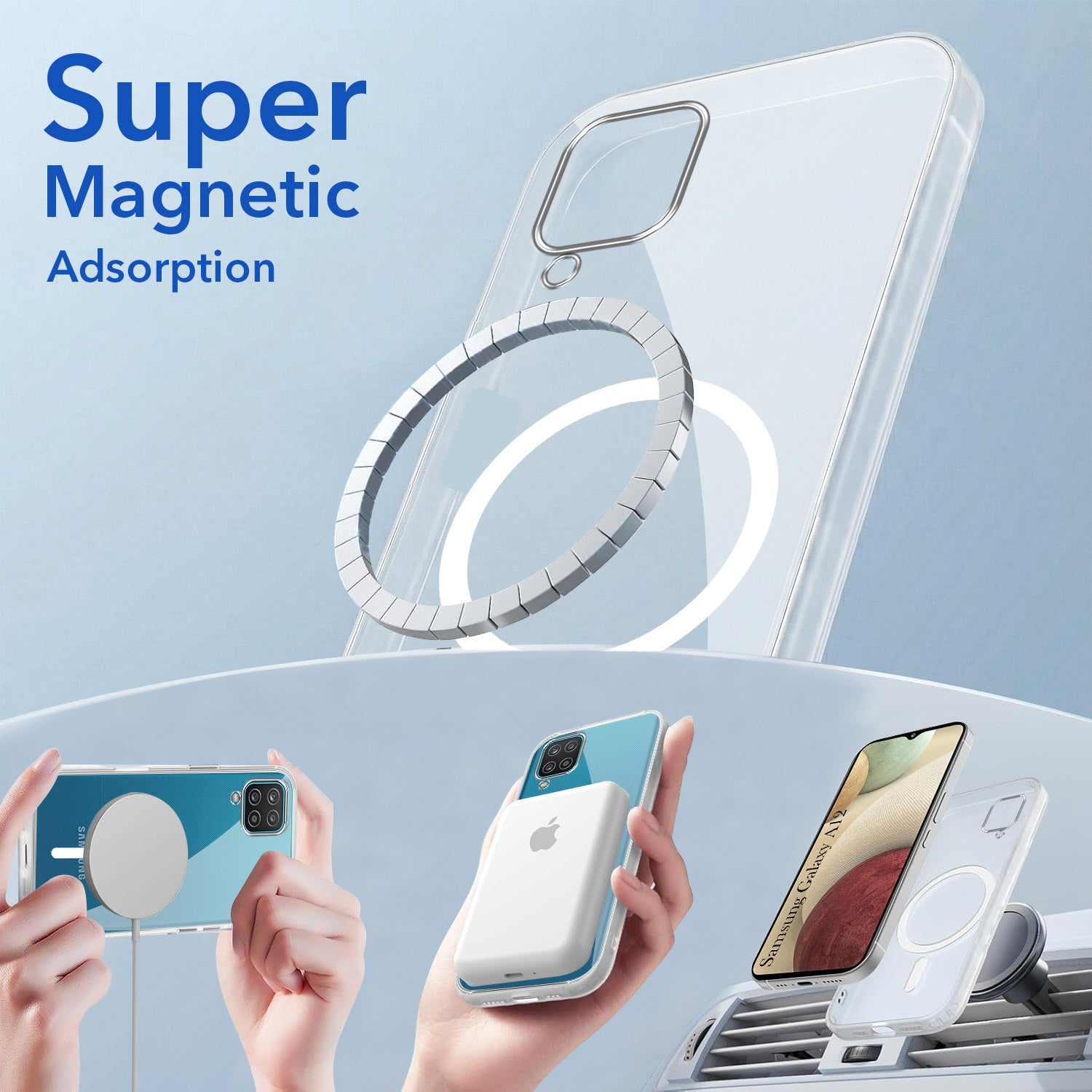 For Samsung Galaxy A12 Back Cover Case Lifetime Anti-Yellow MagSafe Compatible Clear (Sleek Hard Crystal | Shockproof and Camera Protection)
