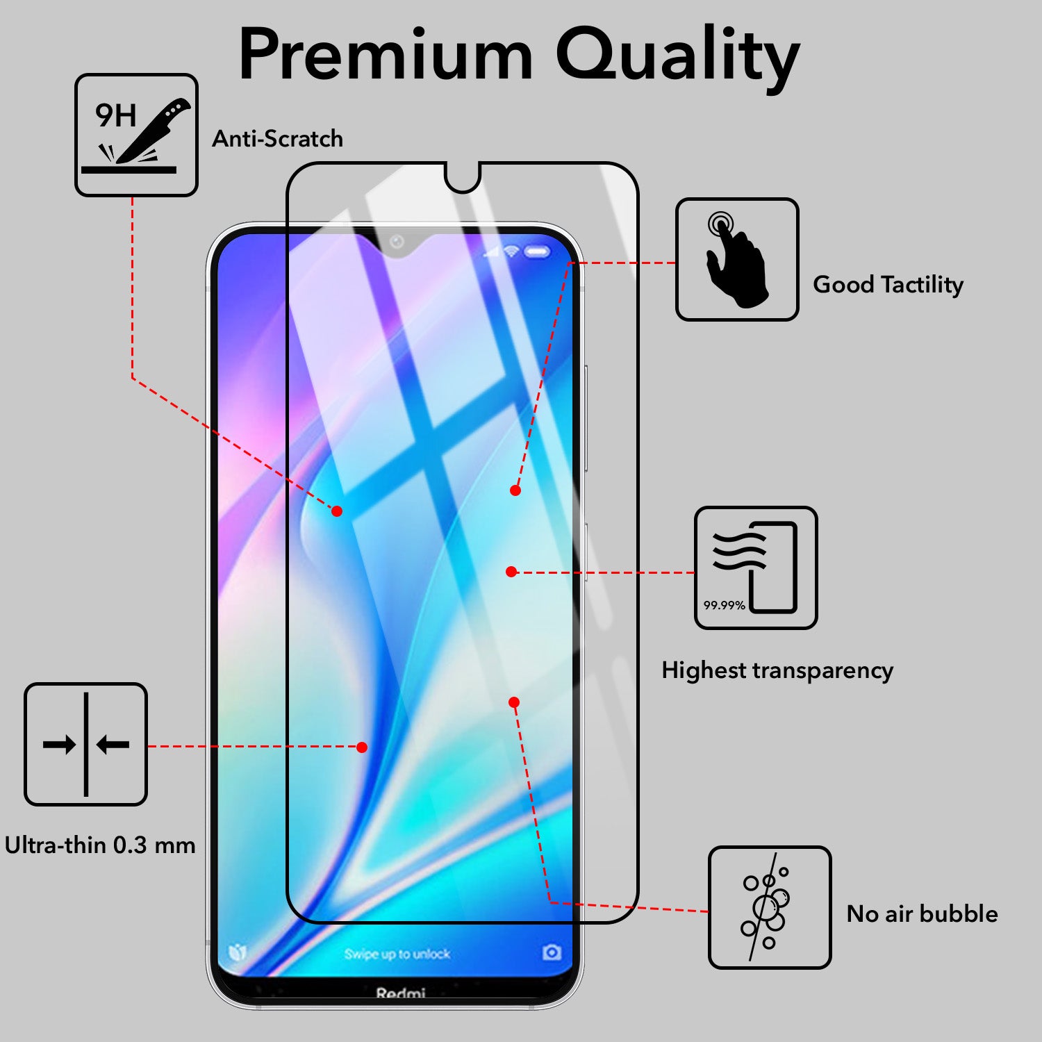 Tempered Glass For Redmi 8A Dual Military-Grade Gorilla Screen Protector  With Installation Kit | Shatterproof, Full Coverage, HD Clear, Scratch Resistant (Pack of 1)