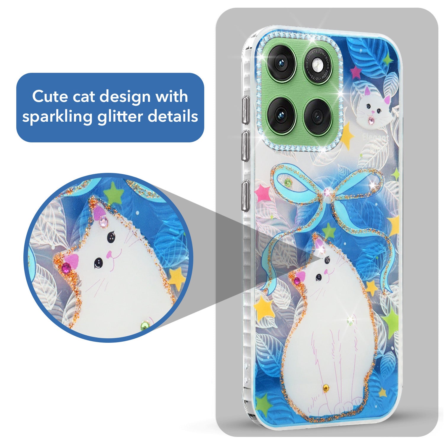 For Motorola Moto Edge 60 Back Cover Case (Luxury Floral Glitter Cute Butterfly | Diamond Studded Camera Bump | Girls & Women Design)