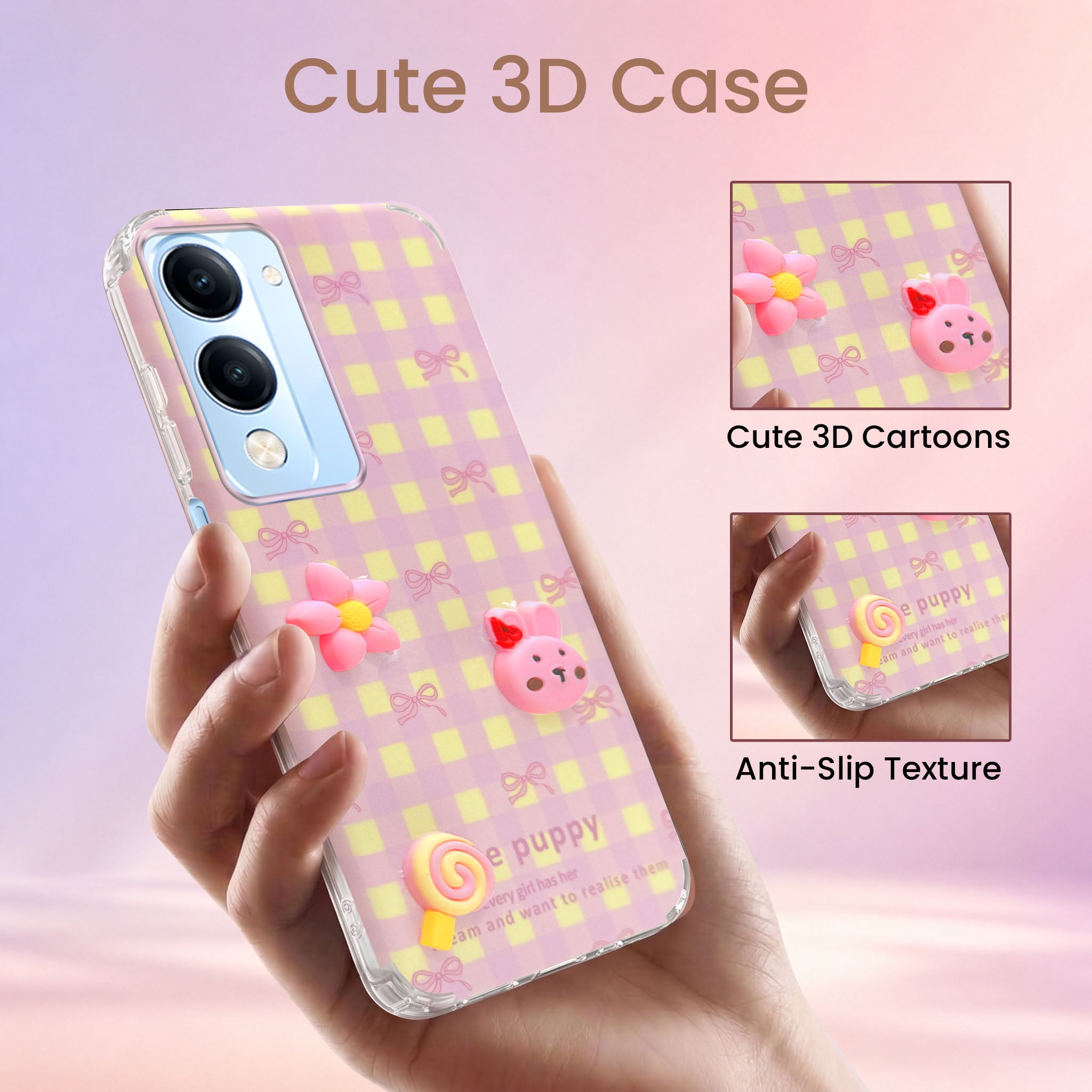 For Vivo iQOO Z10 Lite Back Cover Case (3D Cute Cartoons | Hard Back Side Soft | Matte Premium Finish | HD Printing)