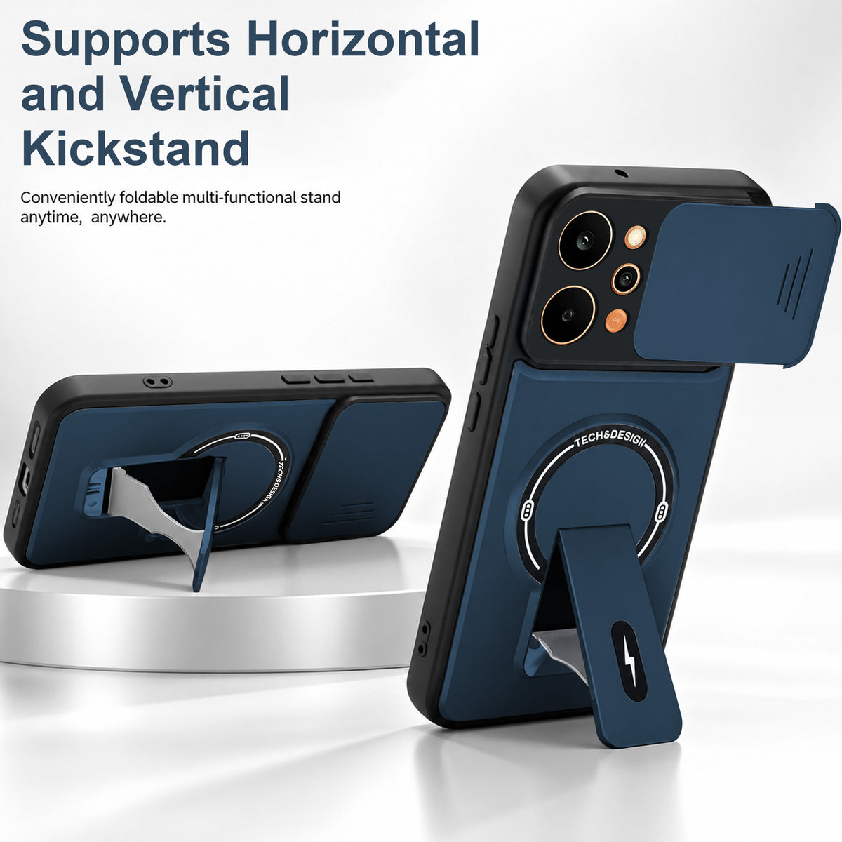 For Realme P4 Power 5G Back Case Cover Metallic (Hybrid Armor Kickstand | Sliding Shutter Camera Protection | MagSafe Compatible)