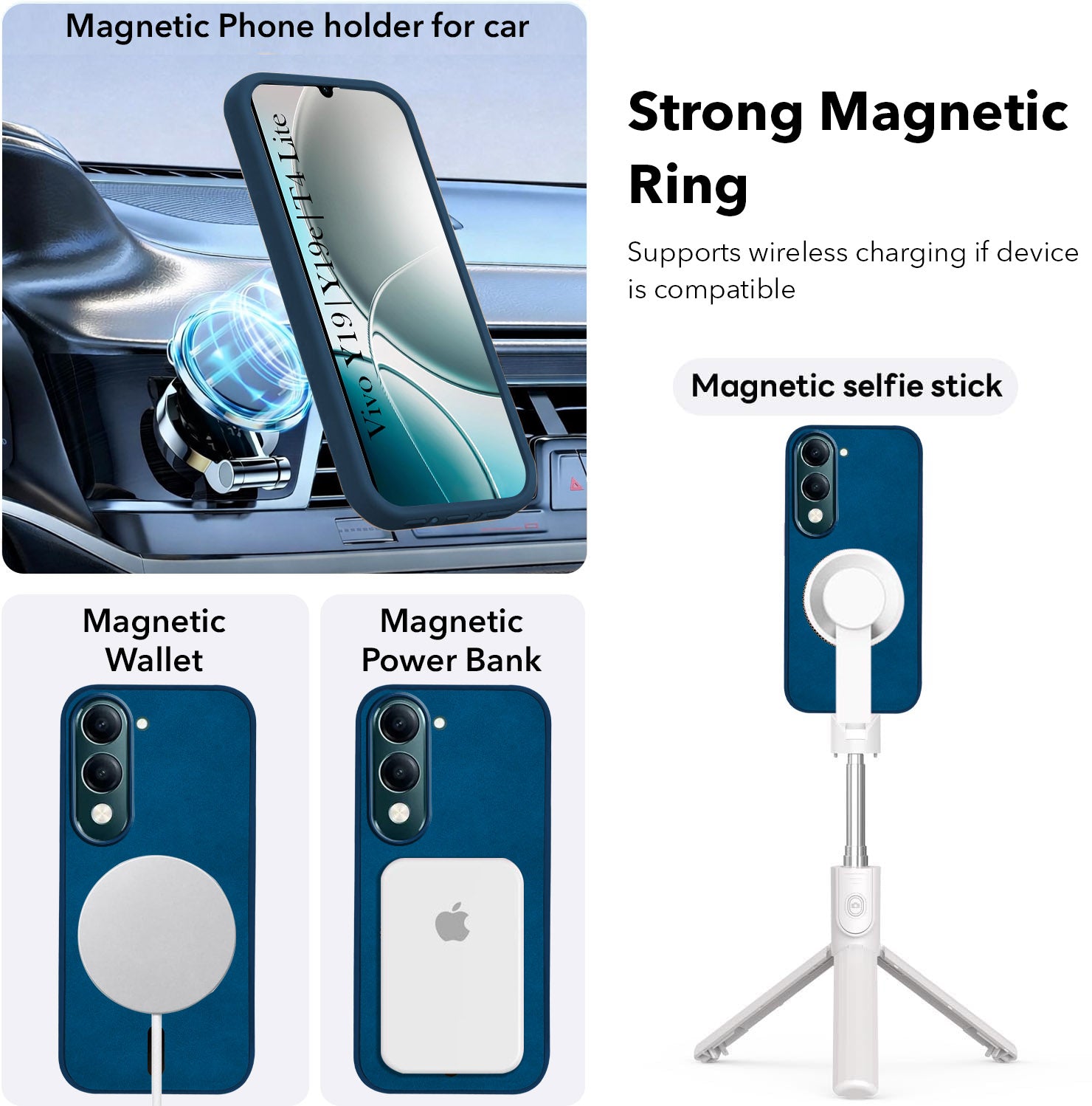 For Vivo Y19 | Vivo Y19e | Vivo T4 Lite Back Cover Case Leather Finish (MagSafe Compatible Wireless Charging | Soft Touch | Camera Bump Protection)