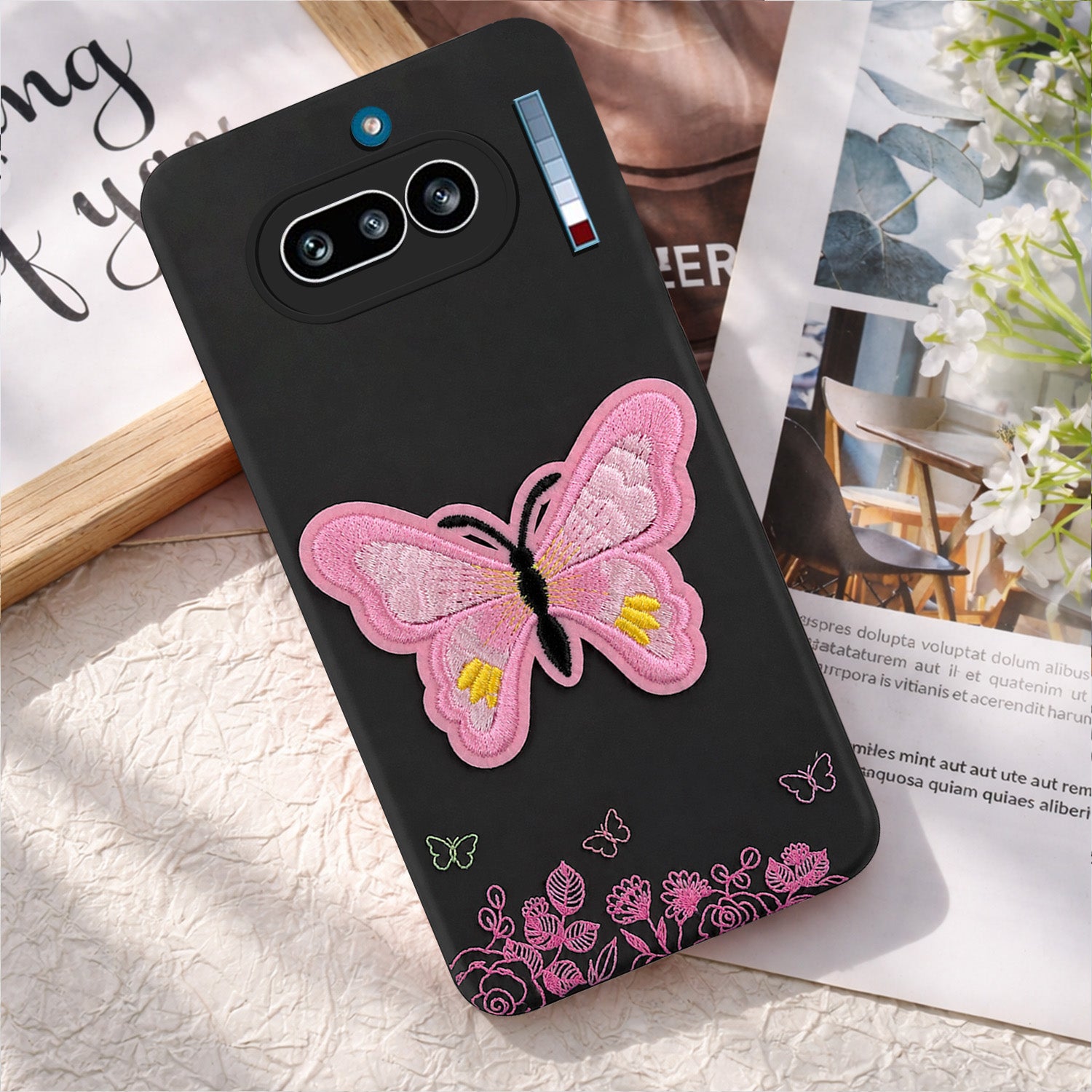 For Nothing Phone 4A 5G Back Cover Case (Soft Butterfly Embroidery | Women Teen Girls | Camera Protection| Matte Silicone)