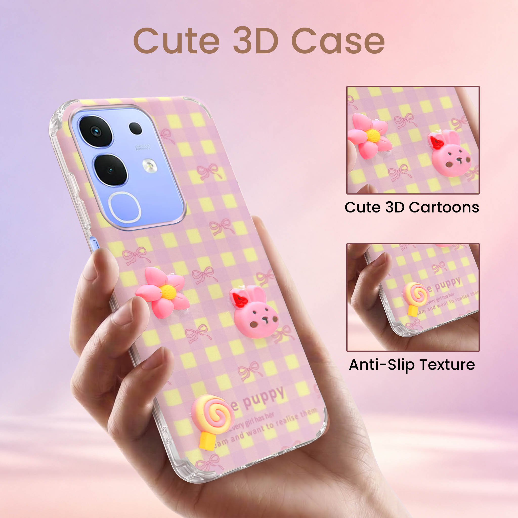 For Vivo iQOO Z10x Back Cover Case (3D Cute Cartoons | Hard Back Side Soft | Matte Premium Finish | HD Printing)