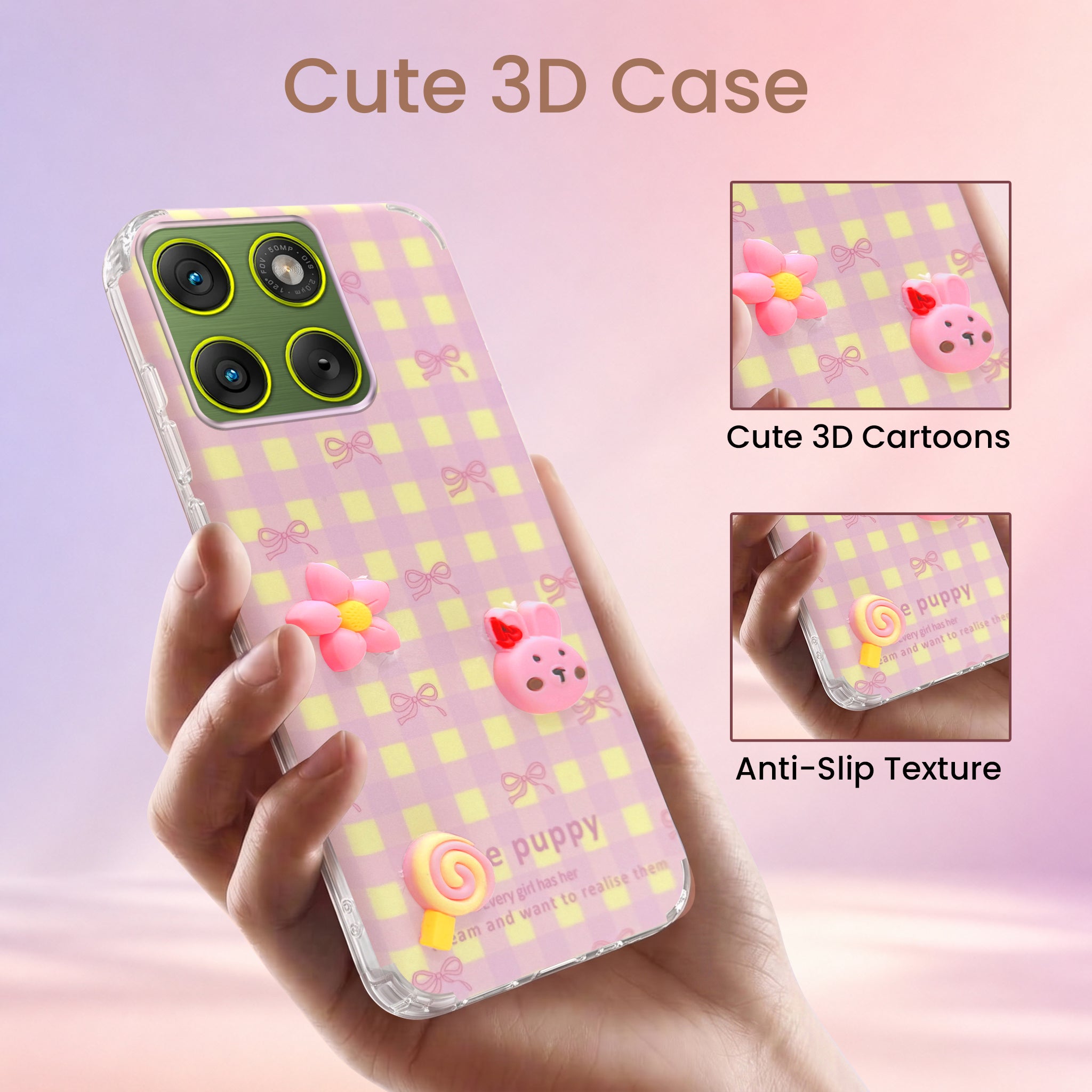 For Motorola Moto Edge 70 Back Cover Case (3D Cute Cartoons | Hard Back Side Soft | Matte Premium Finish | HD Printing)