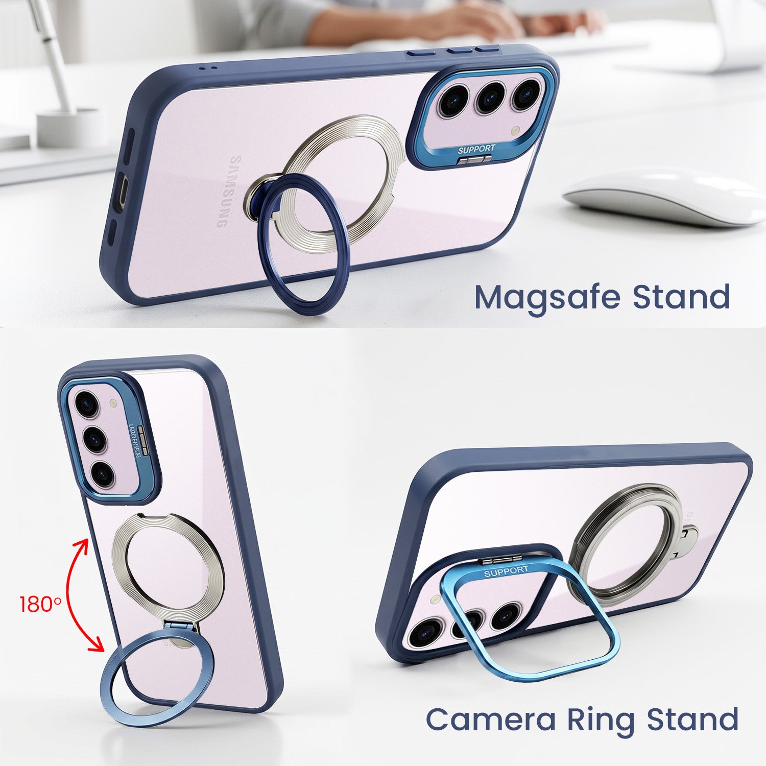For Samsung Galaxy S23 5G Back Cover Case Crystal (Lifetime Anti Yellow | Magnetic Ring Stand | Camera Lens Protection | MagSafe Compatible)