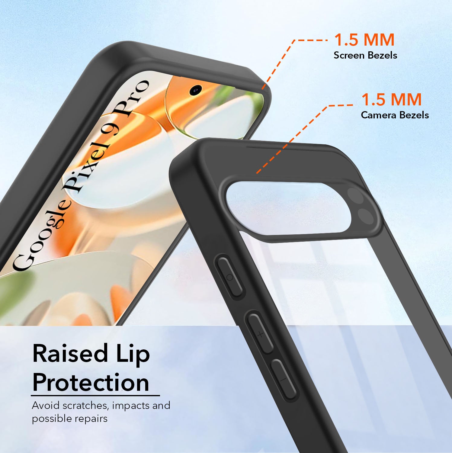 For Google Pixel 9 Pro Combo with Back Cover and 9H Tempered Glass (Lifetime Anti-Yellow | Crystal Clear Shockproof | Oleophobic Coating Screen Glass)
