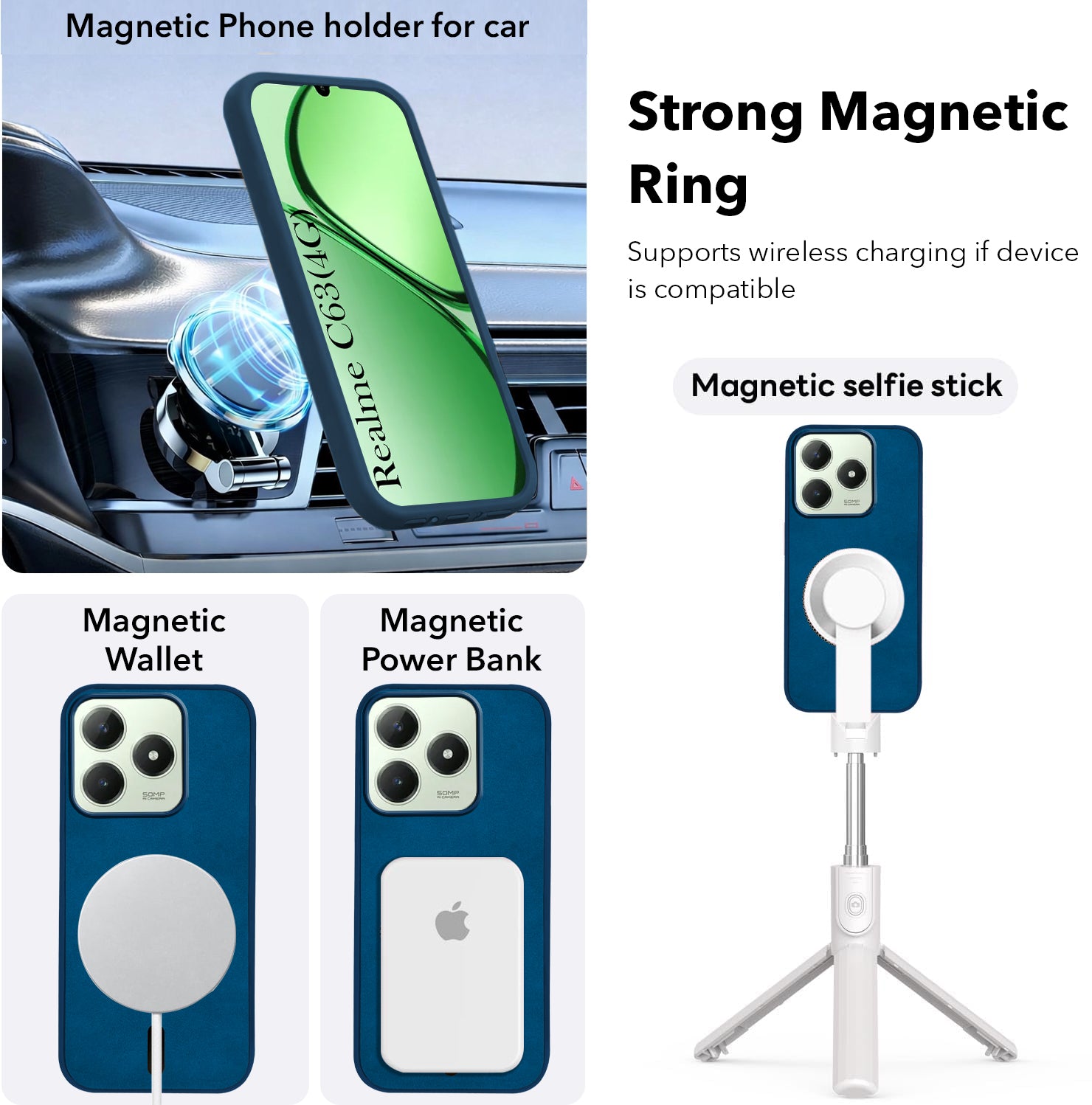 For Realme C63 4G Back Cover Case Leather Finish (MagSafe Compatible Wireless Charging | Soft Touch | Camera Bump Protection)