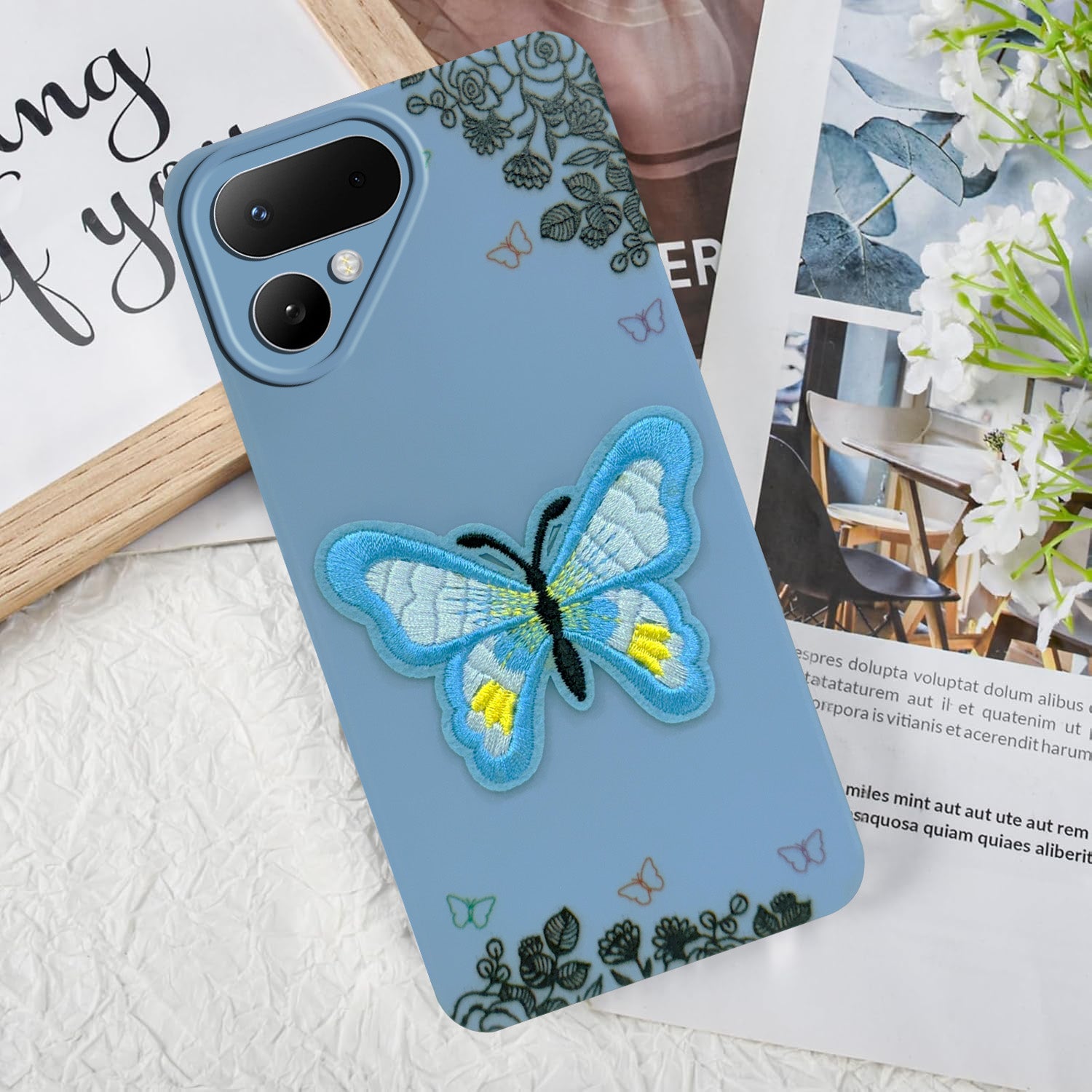 For Tecno Pova Curve 2 Back Cover Case (Soft Butterfly Embroidery | Women Teen Girls | Camera Protection| Matte Silicone)