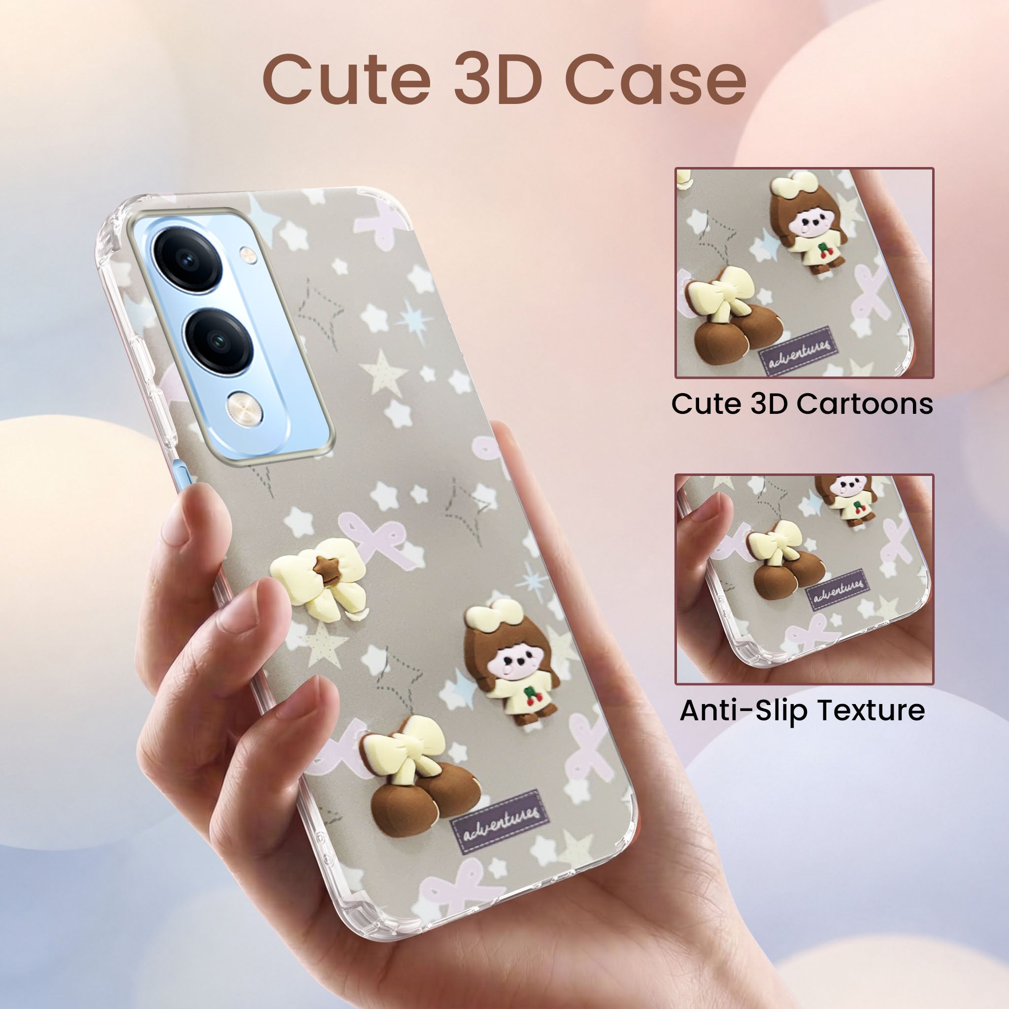 For Vivo iQOO Z10 Lite Back Cover Case (3D Cute Cartoons | Hard Back Side Soft | Matte Premium Finish | HD Printing)