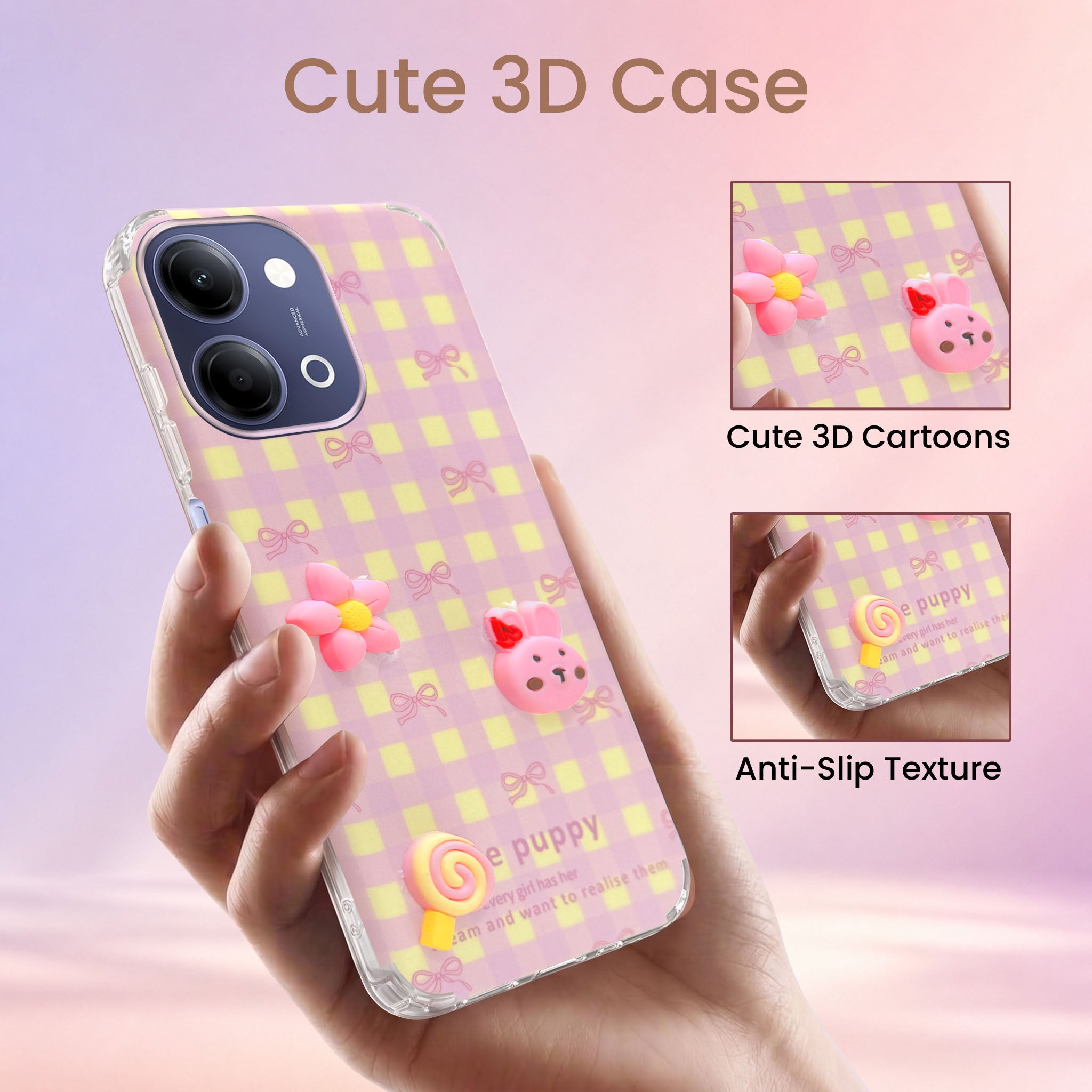 For Vivo iQOO Z11 Lite Back Cover Case (3D Cute Cartoons | Hard Back Side Soft | Matte Premium Finish | HD Printing)