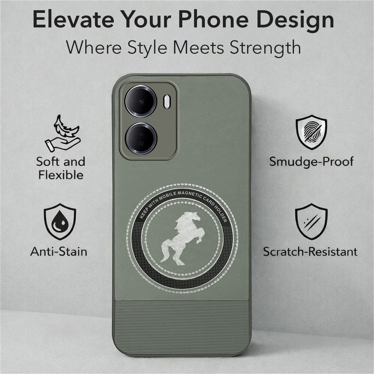 For Redmi 15A 5G Back Cover Case PU Leather Finish (Professional Minimalist Texture | MagSafe Compatile | Camera Protection | Sleek Sober Formal)