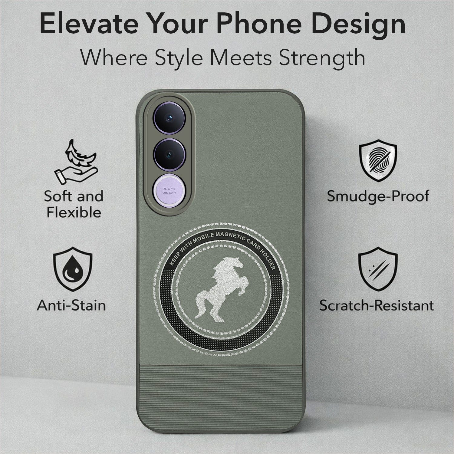 For Vivo V70 FE 5G Back Cover Case PU Leather Finish (Professional Minimalist Texture | MagSafe Compatile | Camera Protection | Sleek Sober Formal)