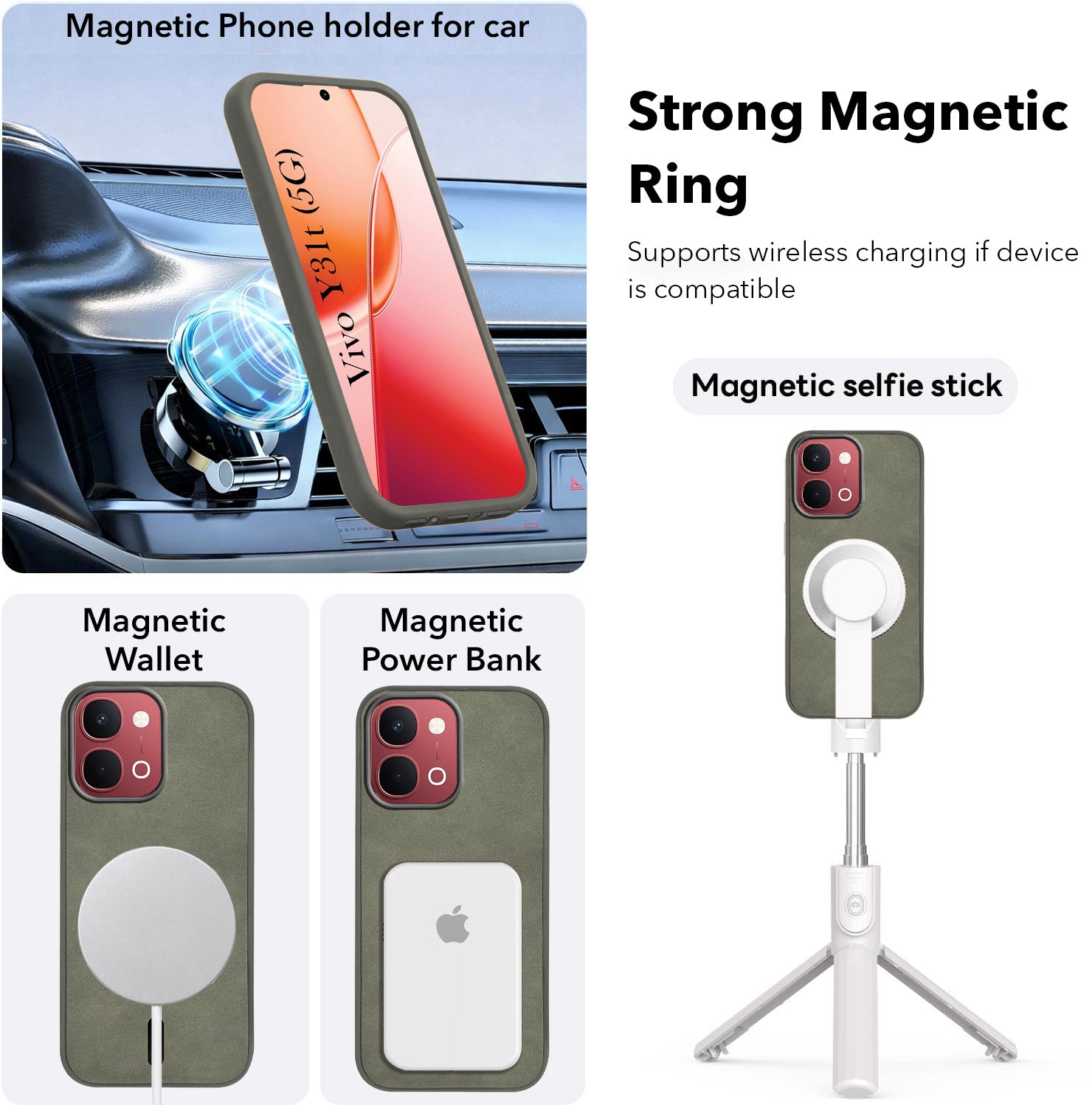 For Vivo Y31T 5G Back Cover Case Leather Finish (MagSafe Compatible Wireless Charging | Soft Touch | Camera Bump Protection)