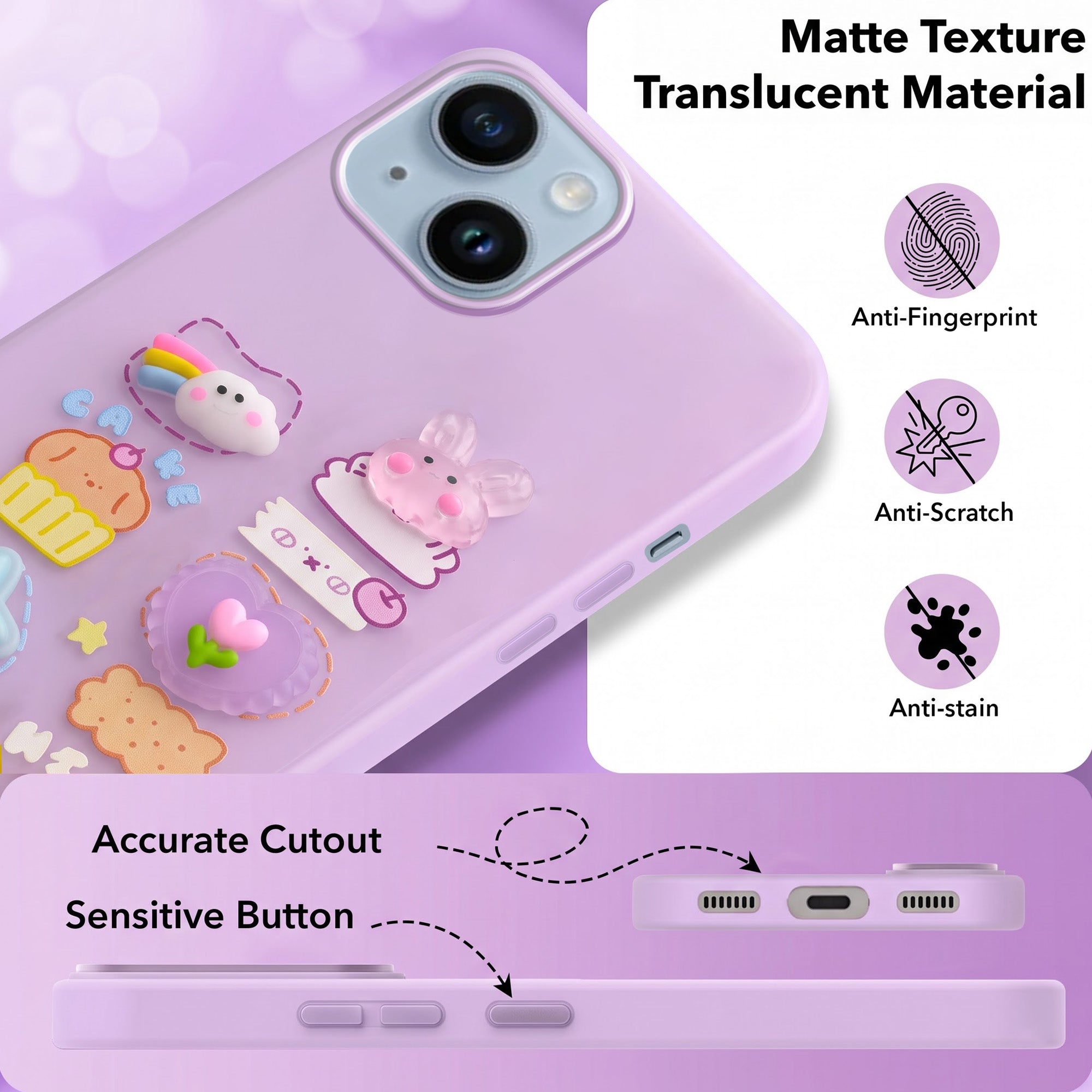 For Apple iPhone 14 Back Cover Case (Cute 3D cartoon charms design | Slim Aesthetic Case for Girls | Camera Protection | Hard Unbreakable)