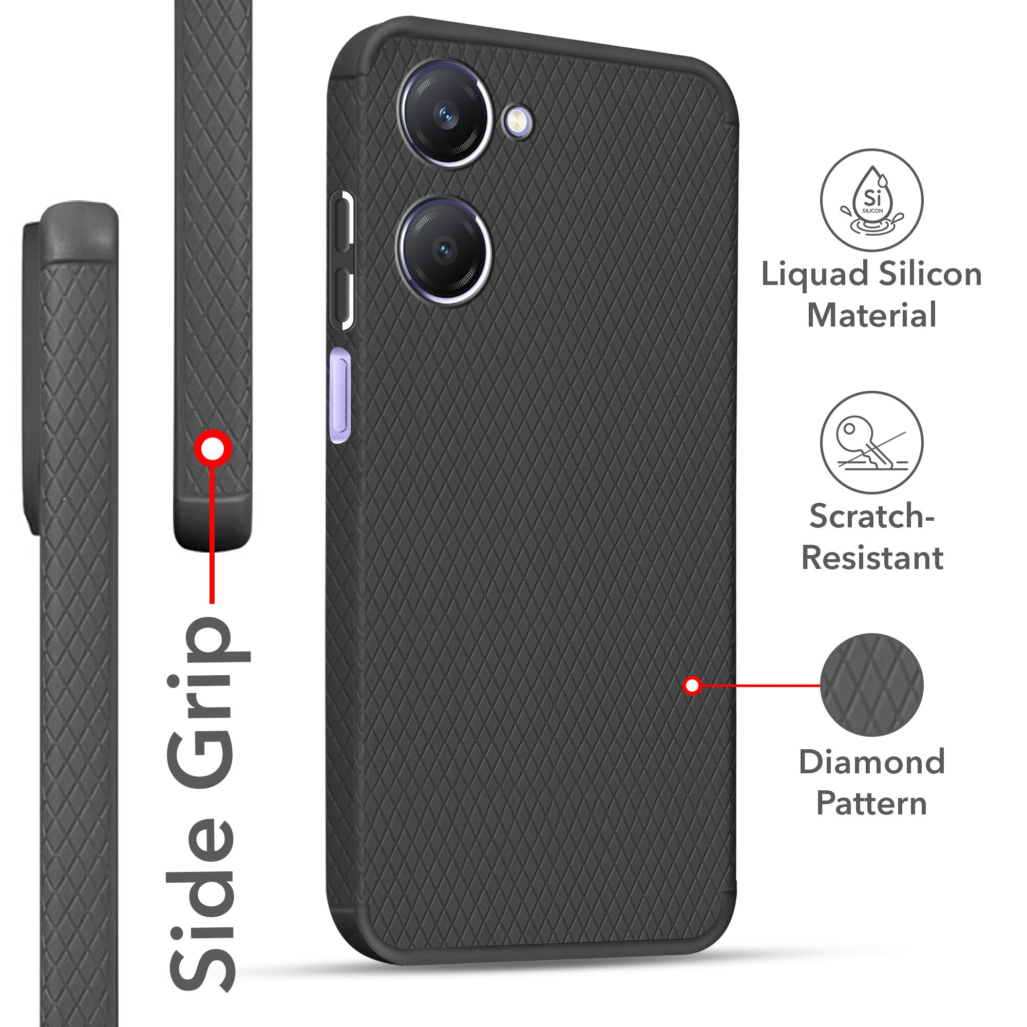 For Vivo Y28s 5G | Vivo T3 Lite 5G Back Cover Case(Liquid Silicone | Side Grip | Camera Protection)