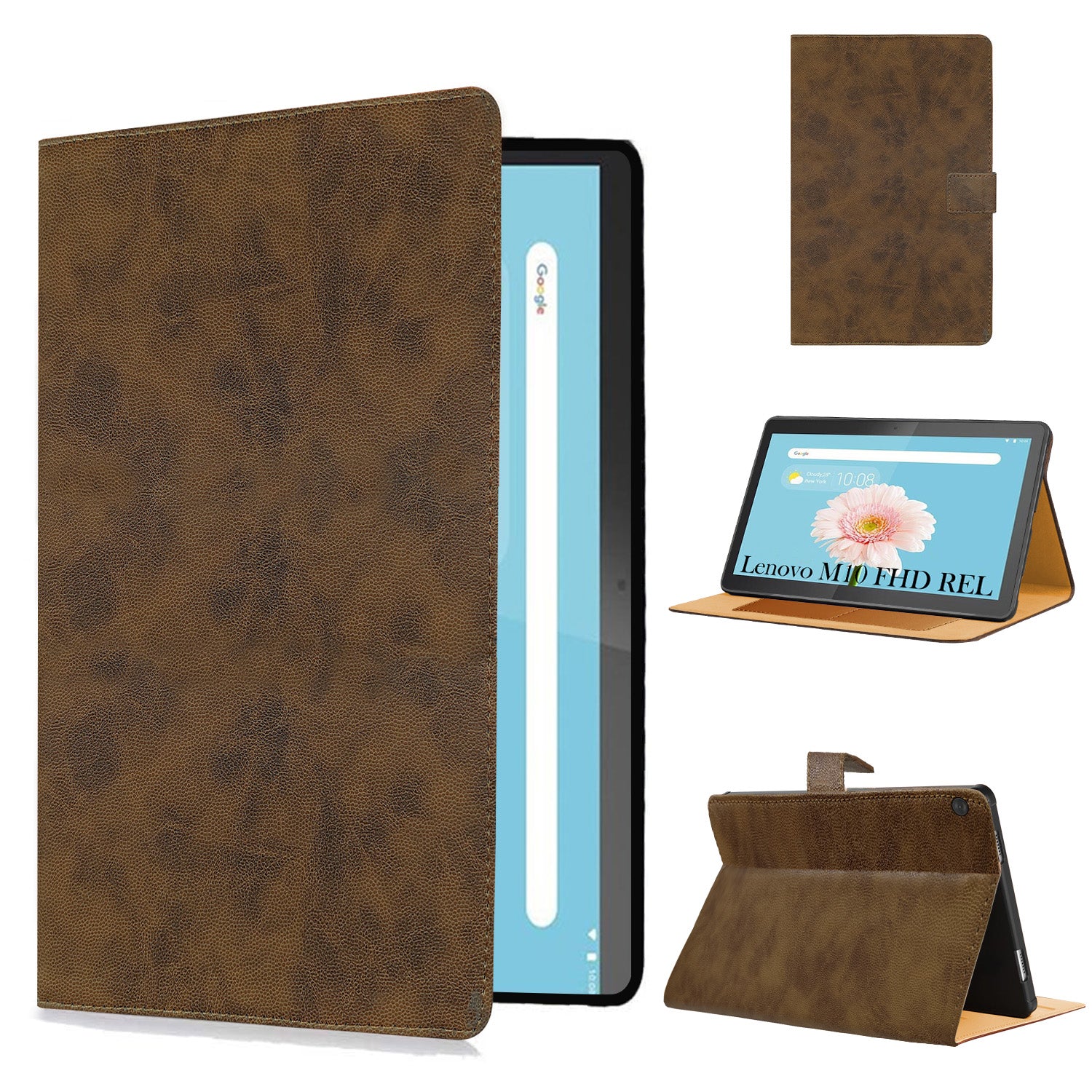 For Lenovo M10 FHD REL 10.1 Inch TB-X605FC/X605LC/ZA4Y0079IN/X605M/X605L Flip Cover Folio Cover (PU Leather | Multi-Angle Smart Stand | Card Storage Slots | Silicone Back Pouch)