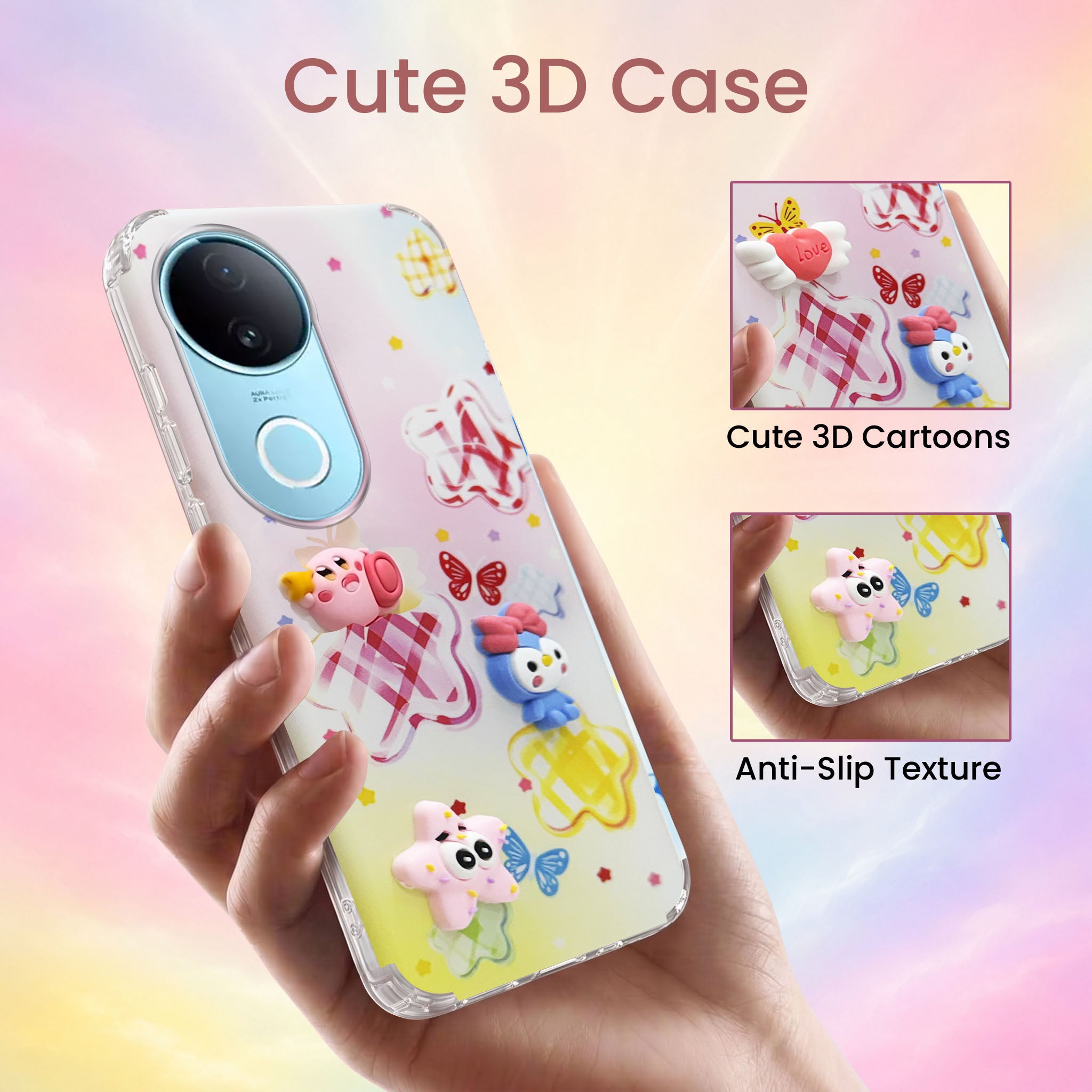 For Vivo iQOO Z10R Back Cover Case (3D Cute Cartoons | Hard Back Side Soft | Matte Premium Finish | HD Printing)