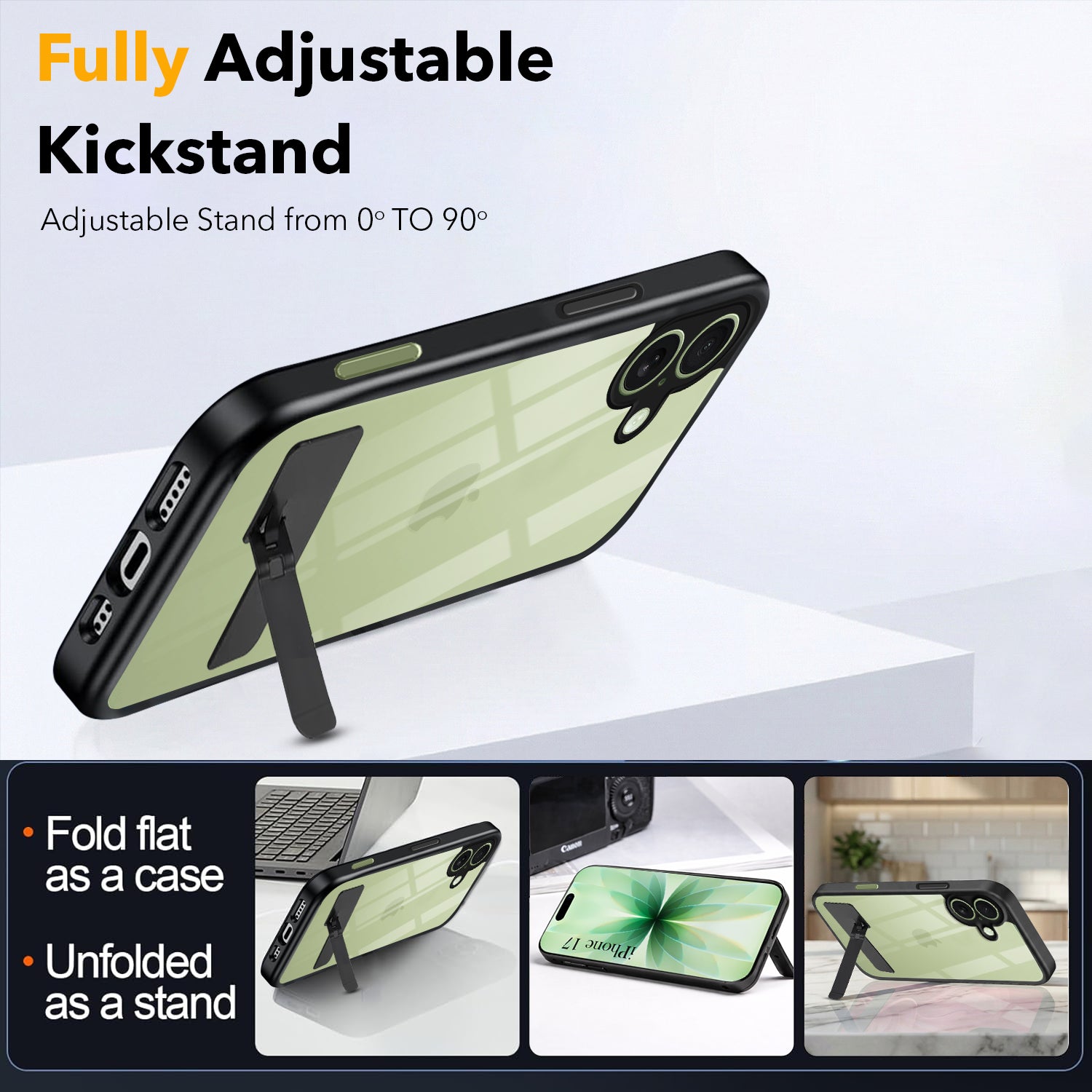 For Apple iPhone 17 Back Cover Case (Built-in Stand | Lifetime Anti Yellow | Kickstand Shockproof | Camera Protection | MagSafe Compatible)