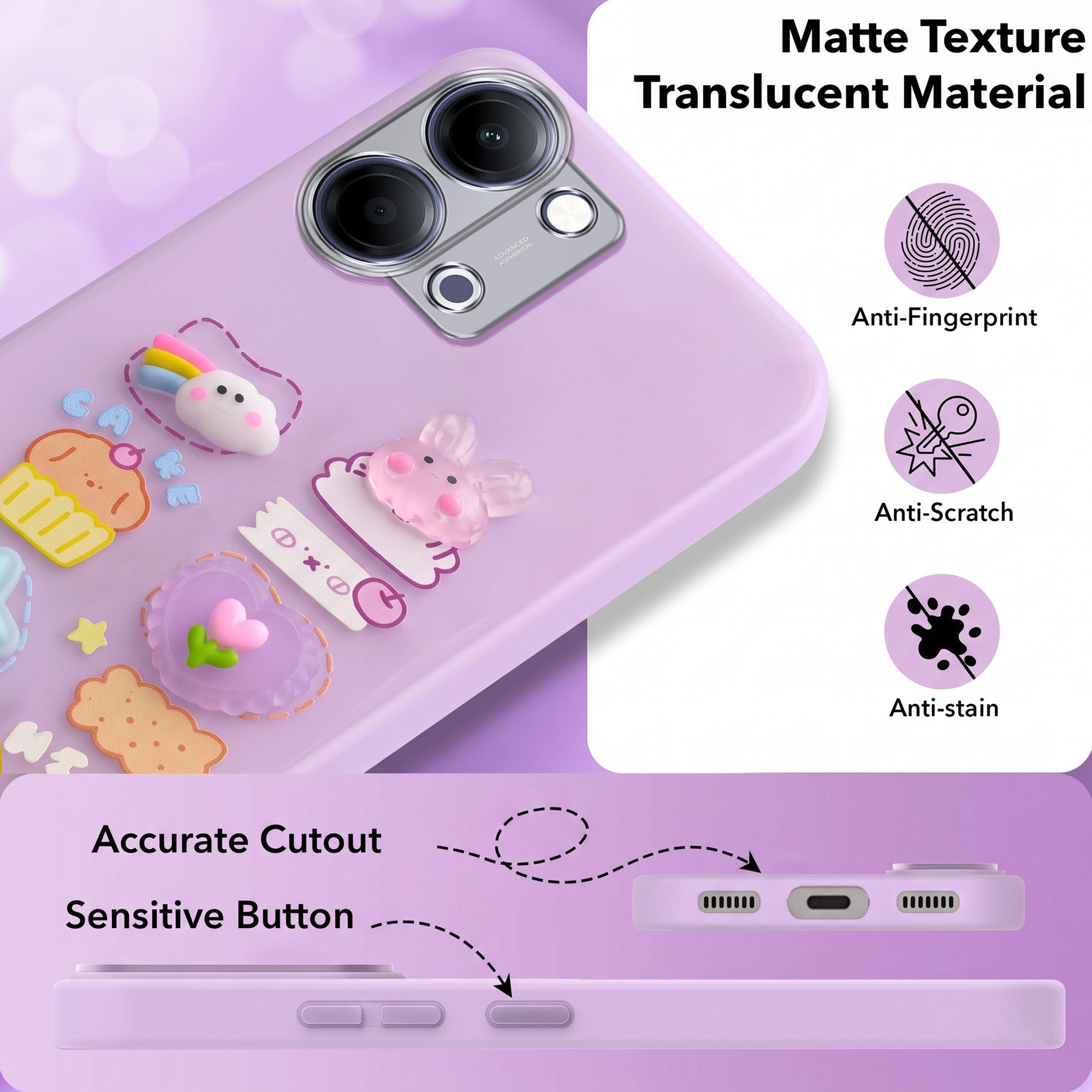 For Vivo iQOO Z11 Lite Back Cover Case (3D Cute Cartoons | Hard Back Side Soft | Matte Premium Finish | HD Printing)