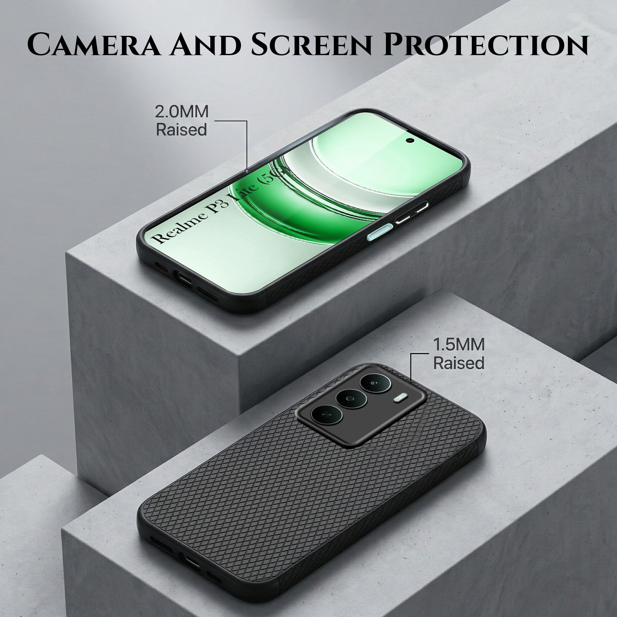 For Realme P3 Lite Combo with Back Cover and 9H Tempered Glass (Liquid Silicone | Camera Protection | Oleophobic Coating Screen Glass)