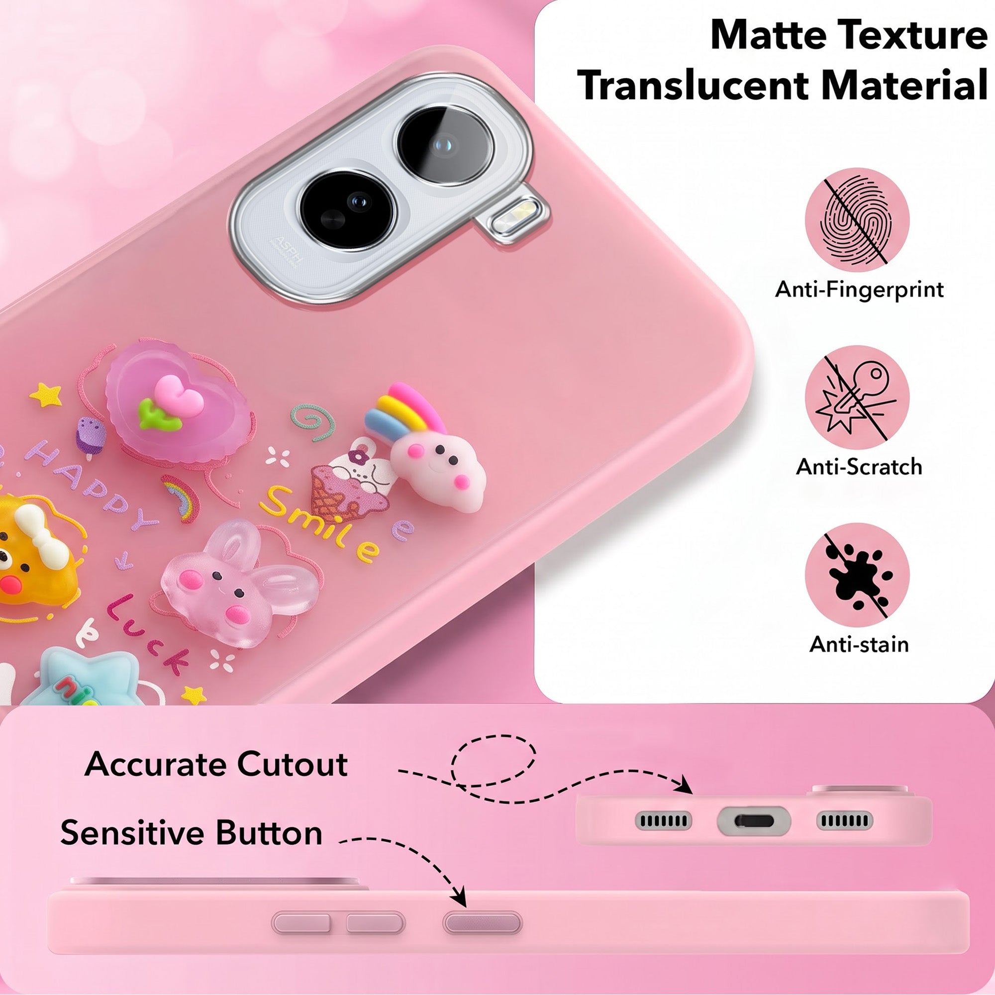 For Vivo T5 Pro 5G Back Cover Case (3D Cute Cartoons | Hard Back Side Soft | Matte Premium Finish | HD Printing)