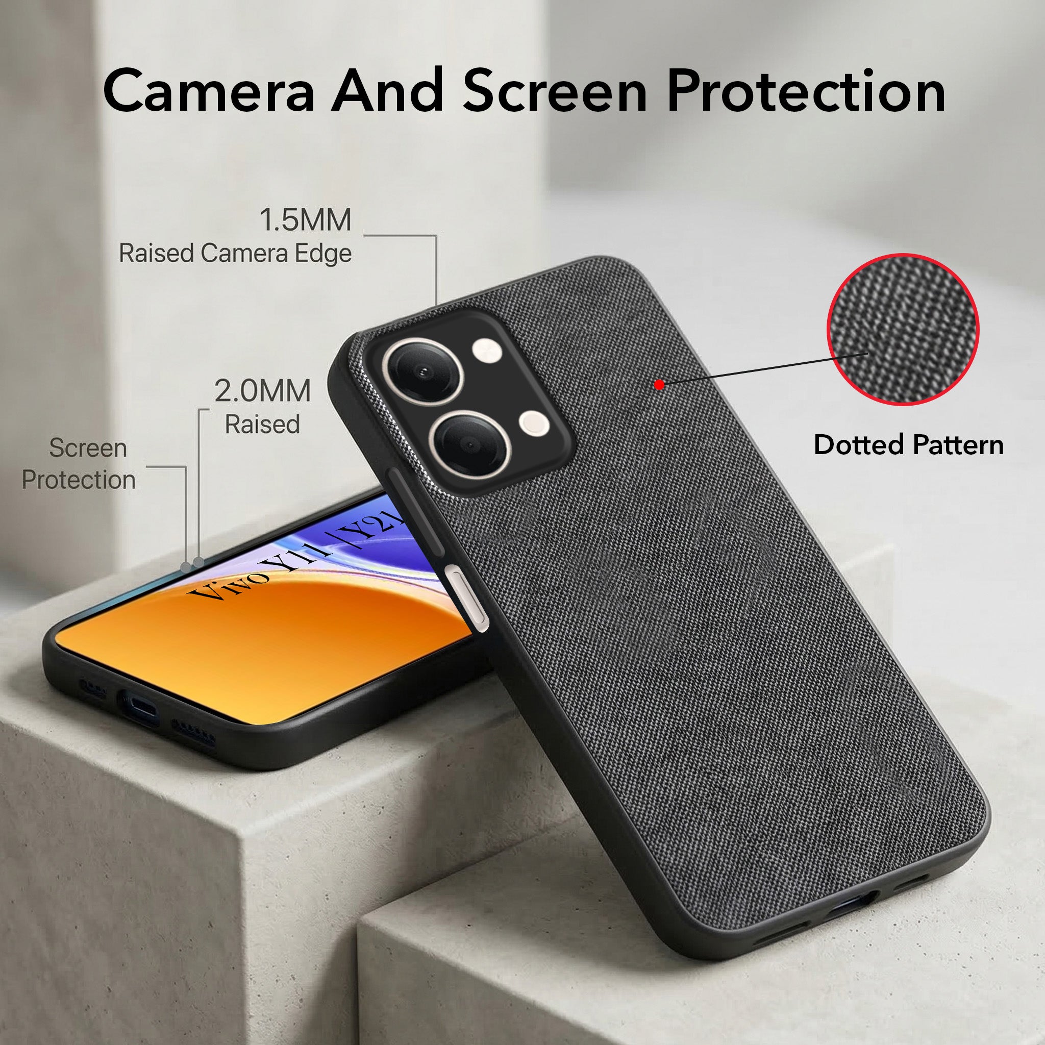 For Vivo Y11 | Vivo Y21 5G Combo (Textured Grip Design | Micro-Fiber Cloth Inside | Oleophobic Coating Screen Glass)