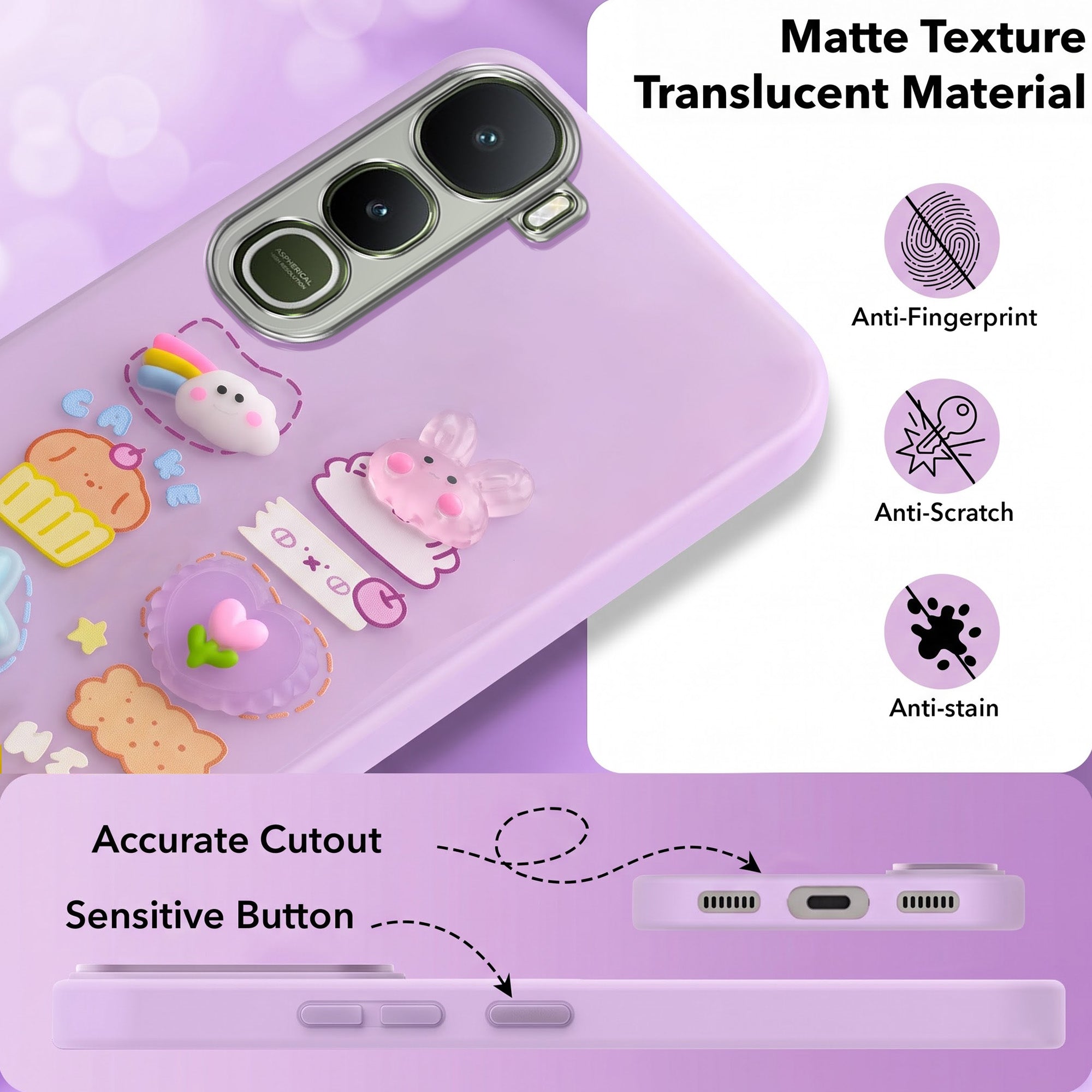 For Vivo Y400 Back Cover Case (3D Cute Cartoons | Hard Back Side Soft | Matte Premium Finish | HD Printing)