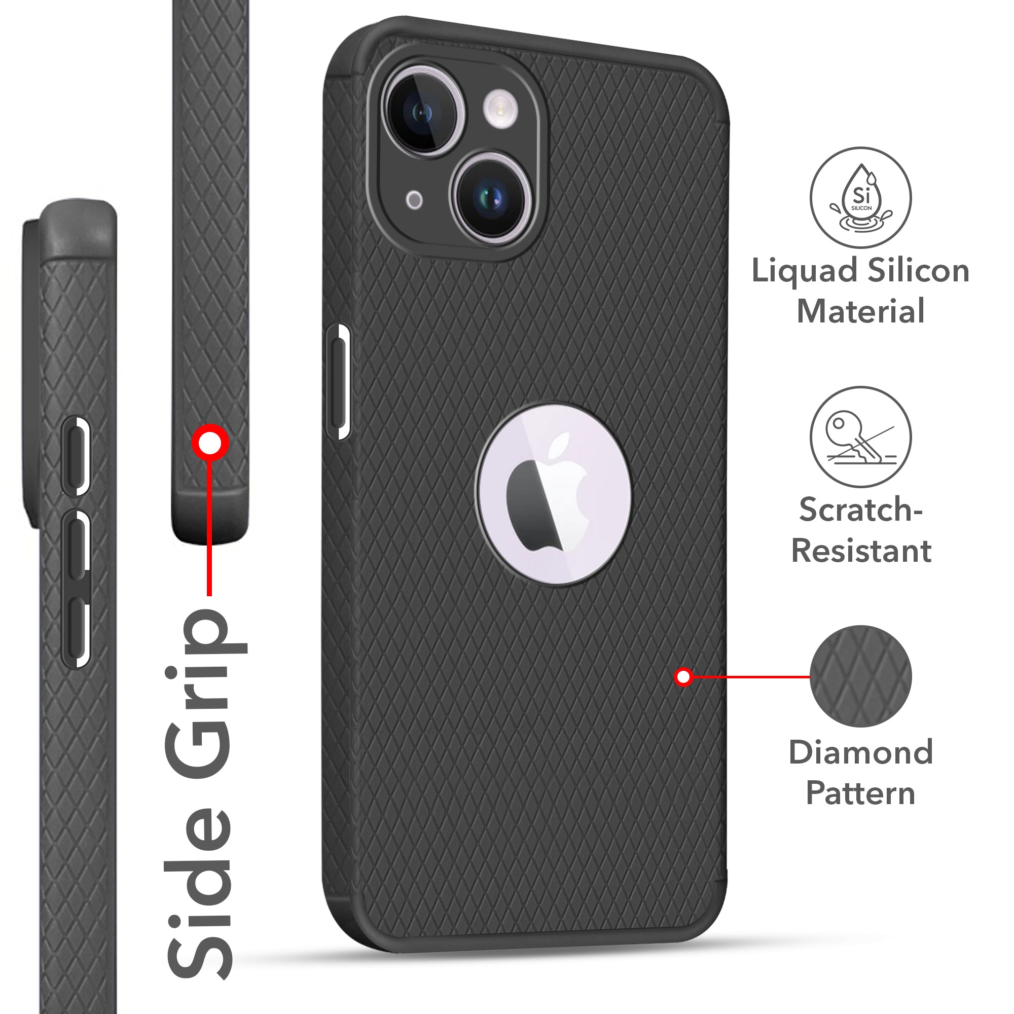 For Apple iPhone 14 Back Cover Case Liquid Silicone (Camera Protection | Side Grip Texture | Soft and Flexible)