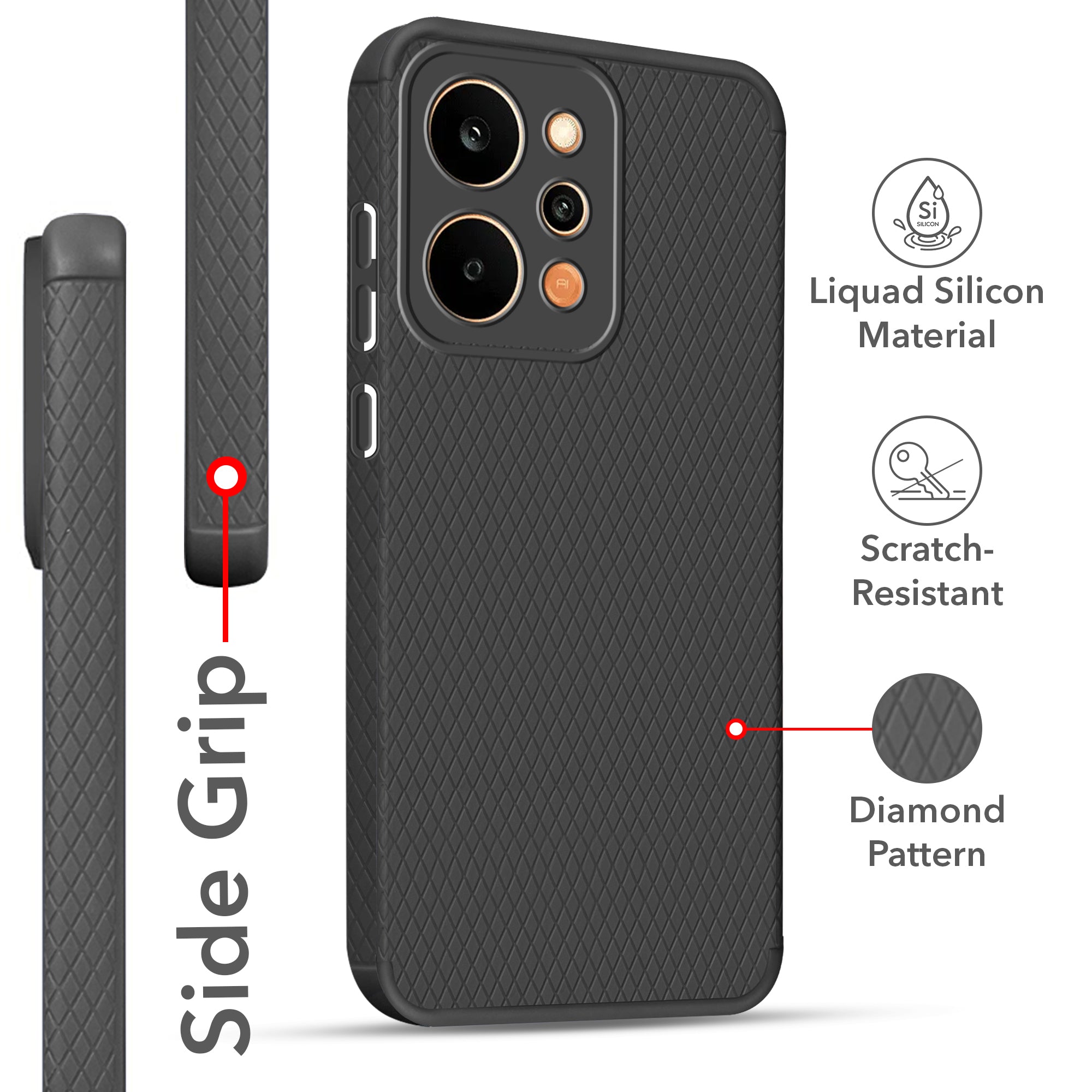 For Realme P4 Power 5G | Realme Narzo Power Back Cover Case Liquid Silicone (Camera Protection | Side Grip Texture | Soft and Flexible)