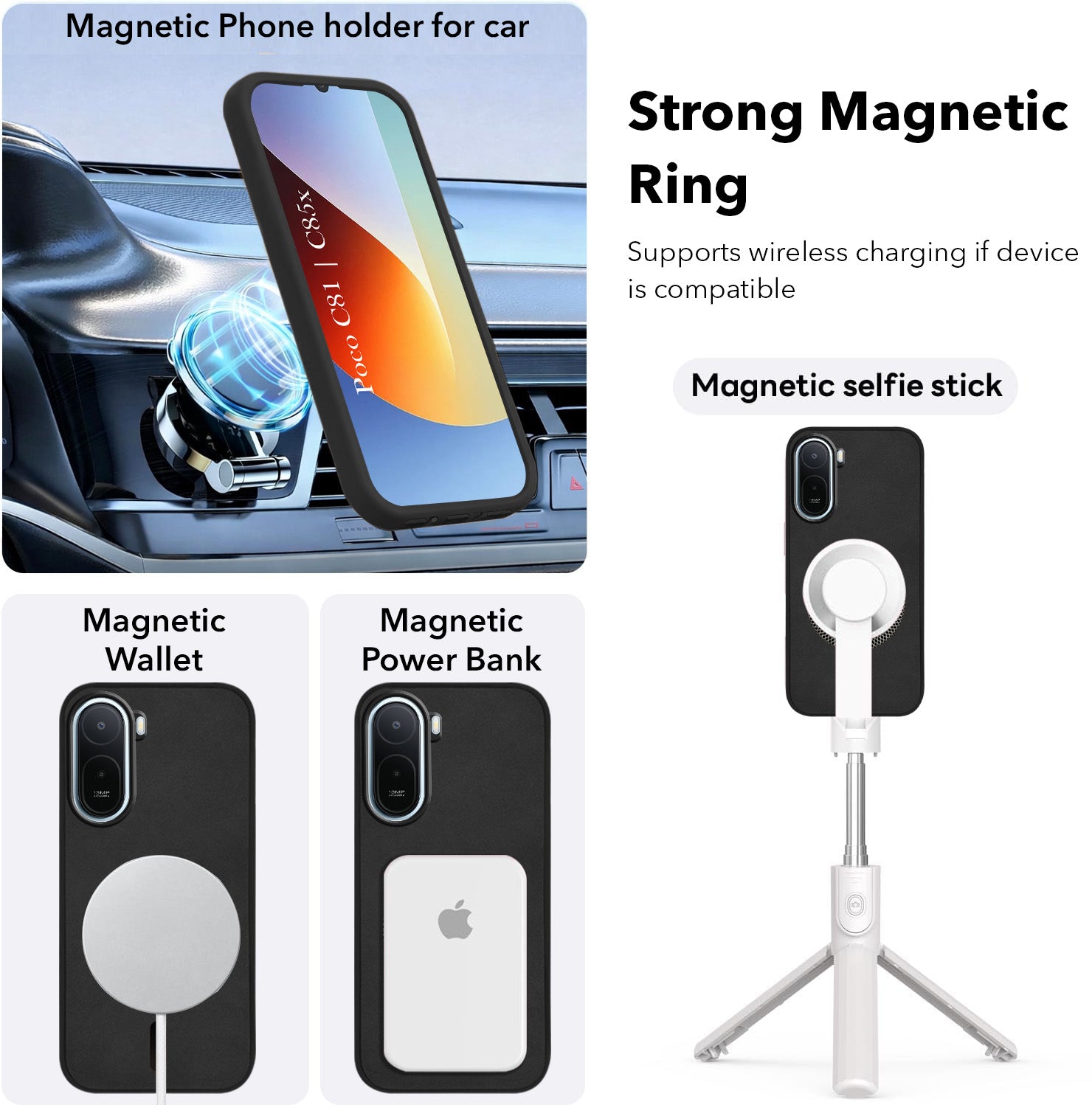 For Poco C81 |  C85X Back Cover Case Leather Finish (MagSafe Compatible Wireless Charging | Soft Touch | Camera Bump Protection)