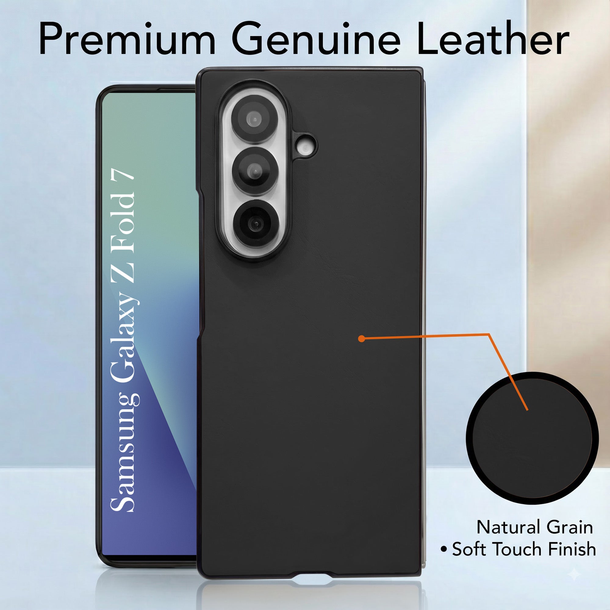 For Samsung Galaxy Z Fold 7 Premium Cover Case (Soft Leater Touch | Interior Protective Cloth | Slim 360* Protection)