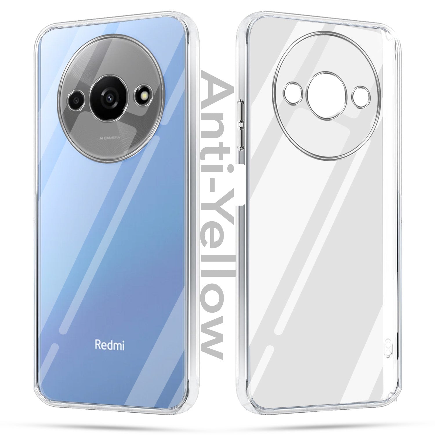 For Redmi A3 2024 | Redmi A3x Combo with Back Cover and 9H Tempered Glass (Lifetime Anti-Yellow | Sleek Hard Crystal | Oleophobic Coating Screen Glass)
