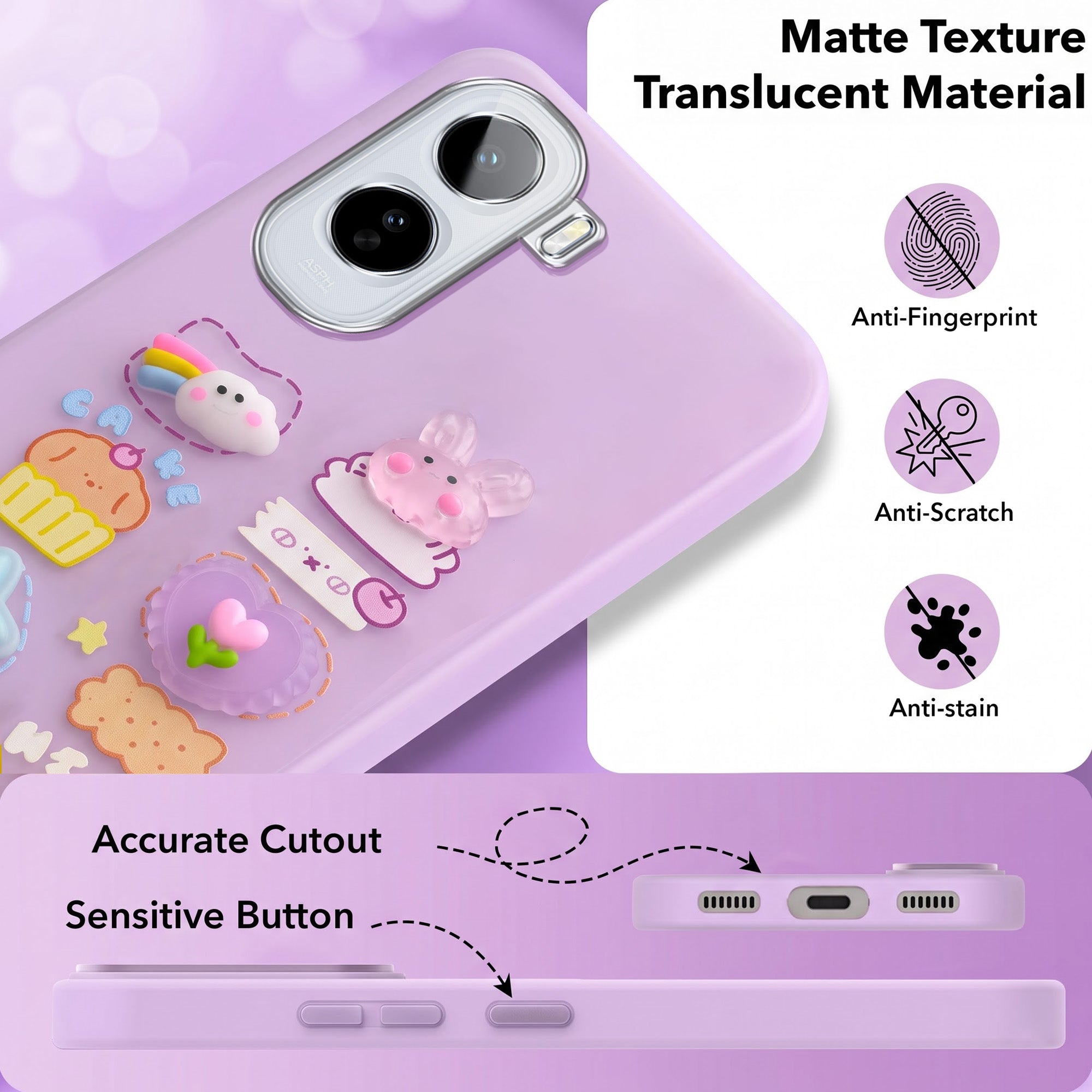 For Vivo T5 Pro 5G Back Cover Case (3D Cute Cartoons | Hard Back Side Soft | Matte Premium Finish | HD Printing)