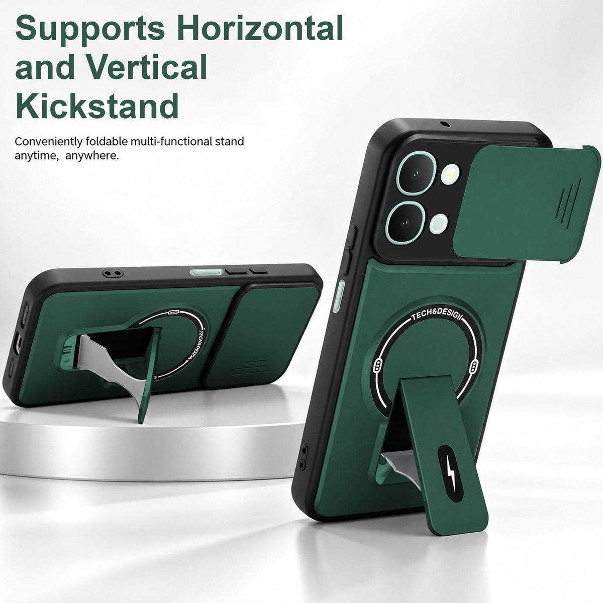 For Vivo iQOO Z11x 5G | Vivo iQOO Z11xa Back Case Cover Metallic (Hybrid Armor Kickstand | Sliding Shutter Camera Protection | MagSafe Compatible)