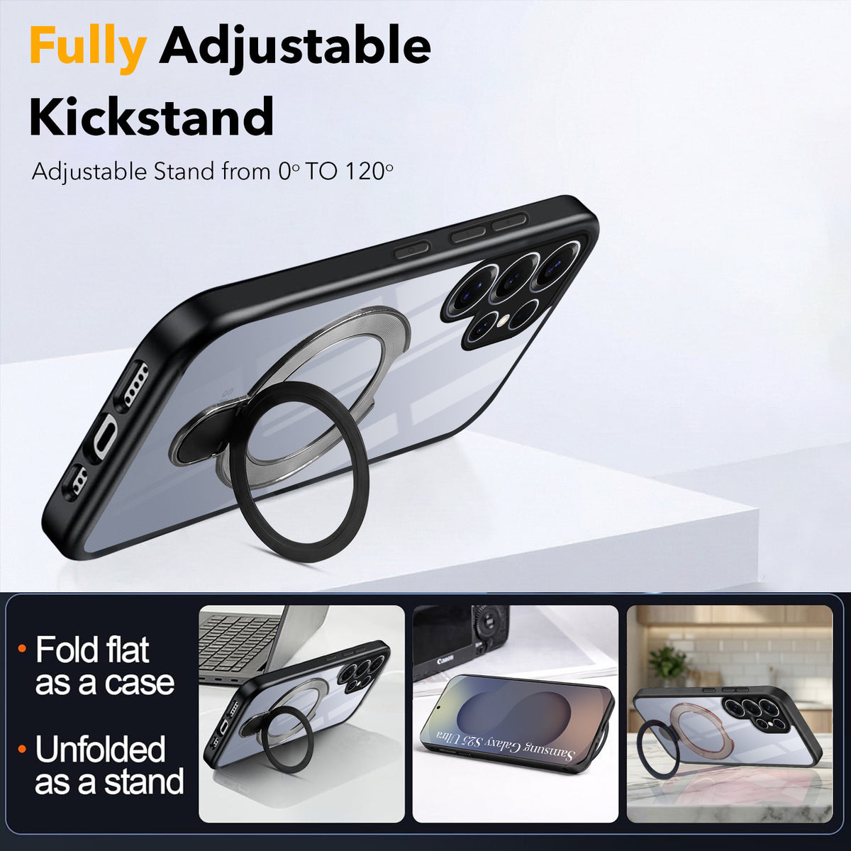 For Samsung Galaxy S25 Ultra Back Cover Case (Kick Stand Ring Holder | Life time Anti Yellow | Camera Protection)