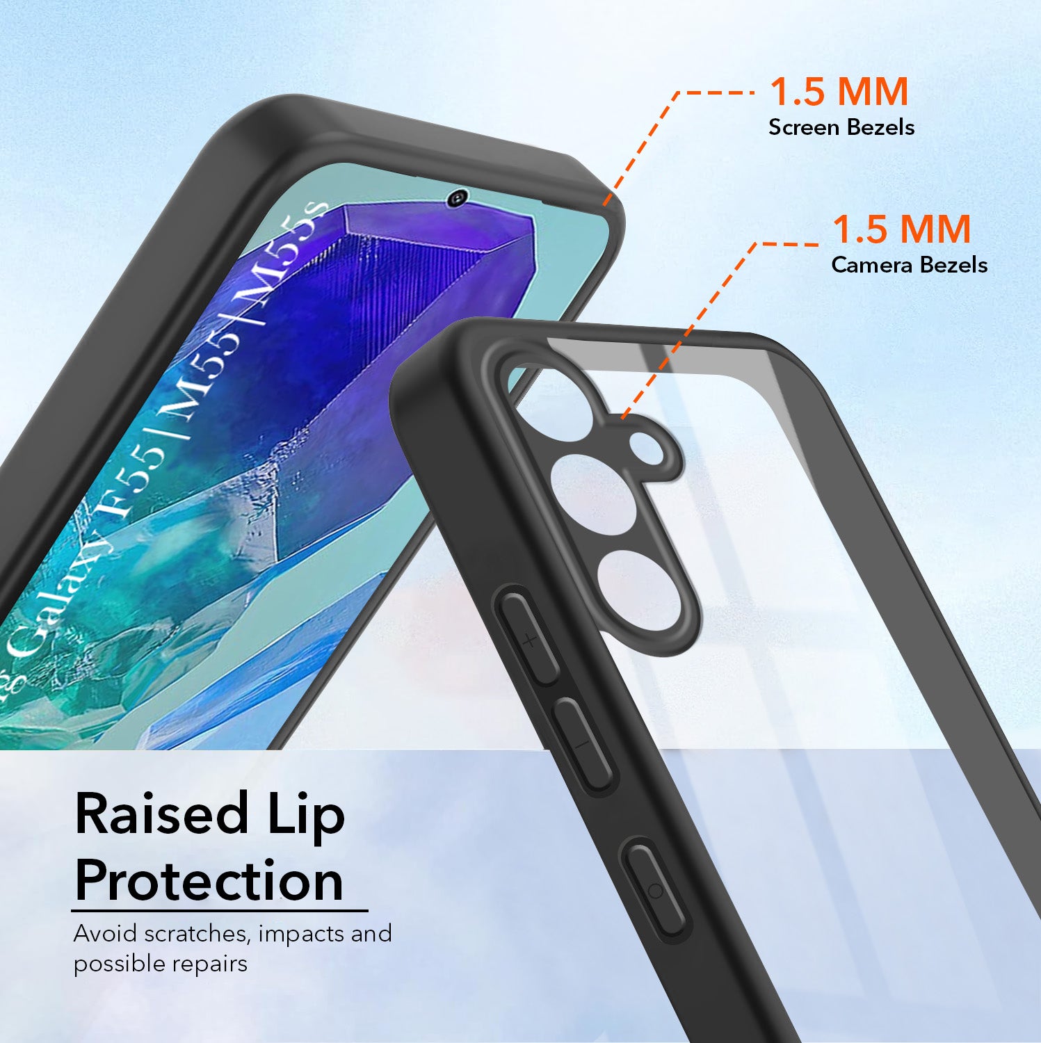 For Samsung Galaxy M55 5G | F55 5G | M55s 5G Combo with Back Cover and 9H Tempered Glass (Lifetime Anti-Yellow | Crystal Clear Shockproof | Oleophobic Coating Screen Glass)