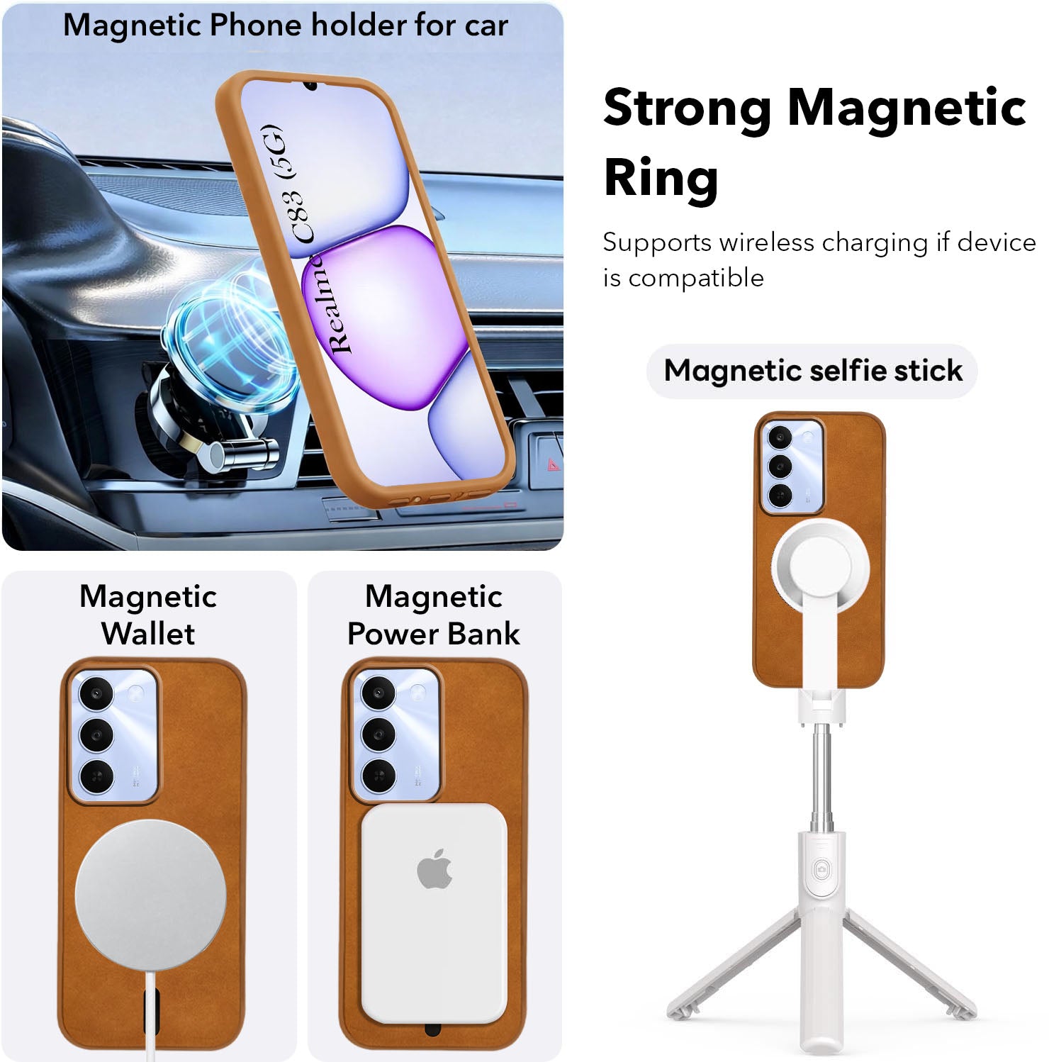For Realme C83 5G Back Cover Case Leather Finish (MagSafe Compatible Wireless Charging | Soft Touch | Camera Bump Protection)