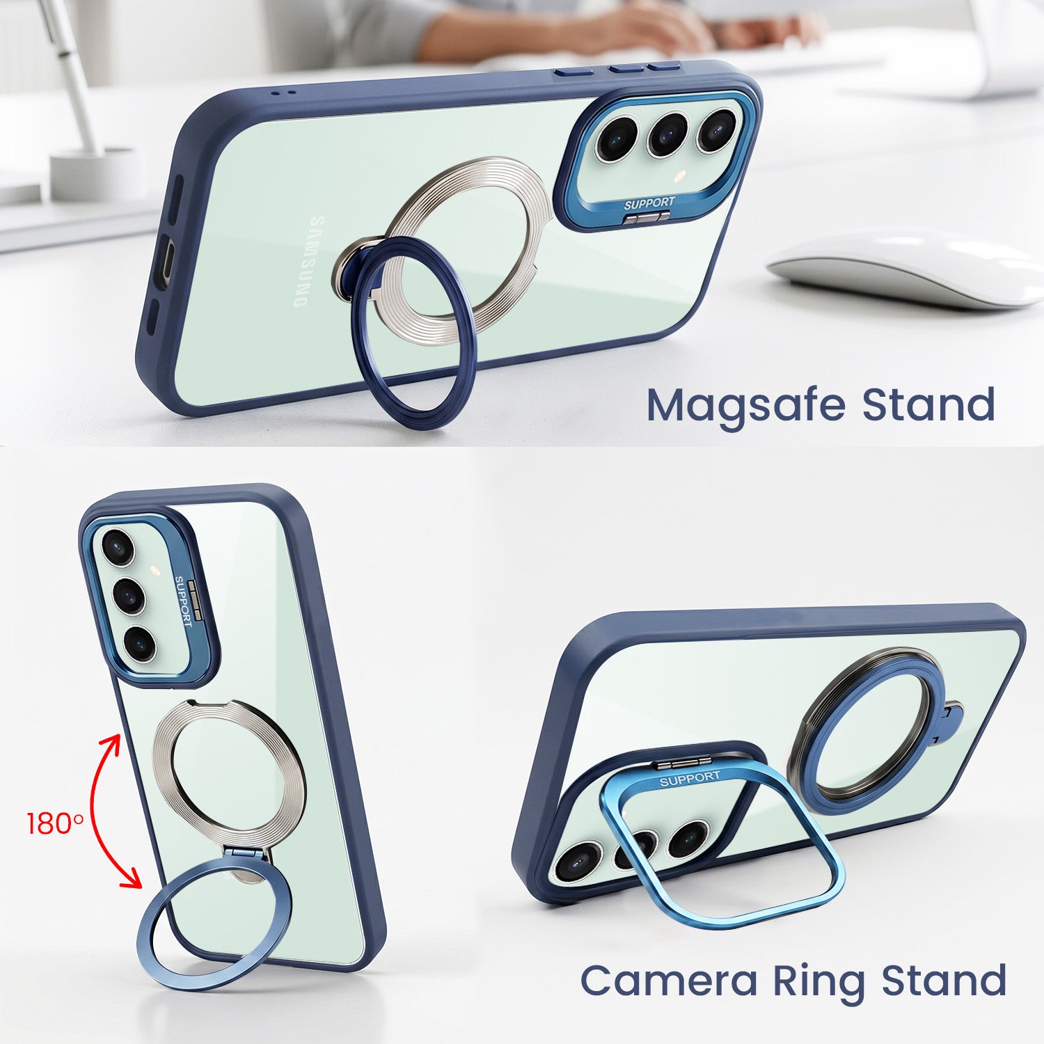 For Samsung Galaxy S23 FE 5G Back Cover Case Crystal (Lifetime Anti Yellow | Magnetic Ring Stand | Camera Lens Protection | MagSafe Compatible)