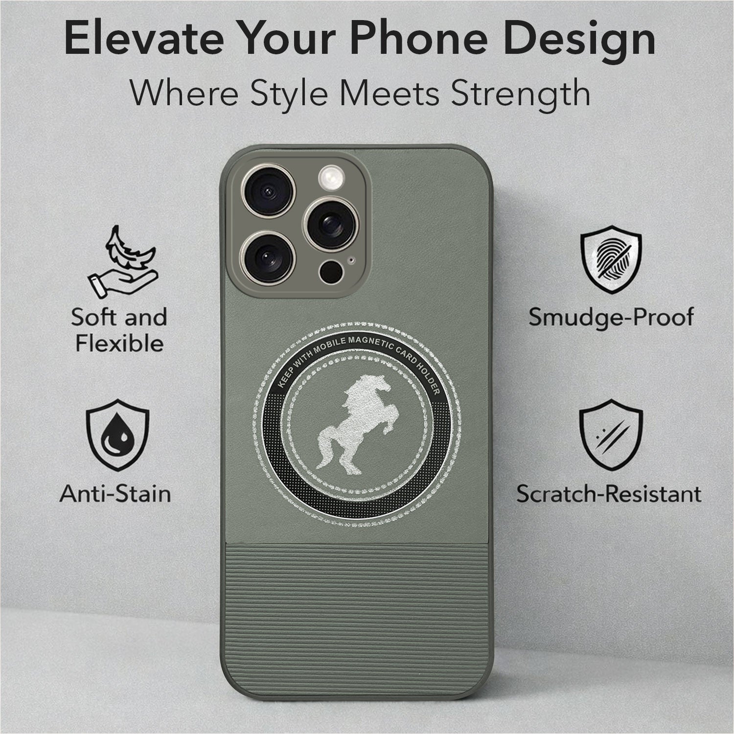For Apple iPhone 15 Pro Back Cover Case PU Leather Finish (Professional Minimalist Texture | MagSafe Compatile | Camera Protection | Sleek Sober Formal)