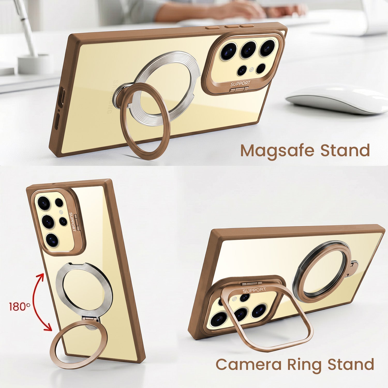 For Samsung Galaxy S24 Ultra Back Cover Case Crystal (Lifetime Anti Yellow | Magnetic Ring Stand | Camera Lens Protection | MagSafe Compatible)