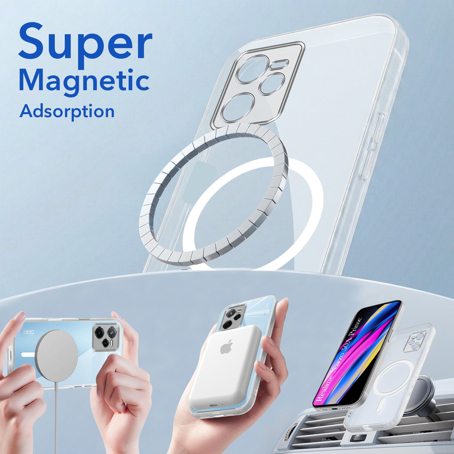 For Realme Narzo 50A Prime Back Cover Case Lifetime Anti-Yellow MagSafe Compatible Clear (Sleek Hard Crystal | Shockproof and Camera Protection)