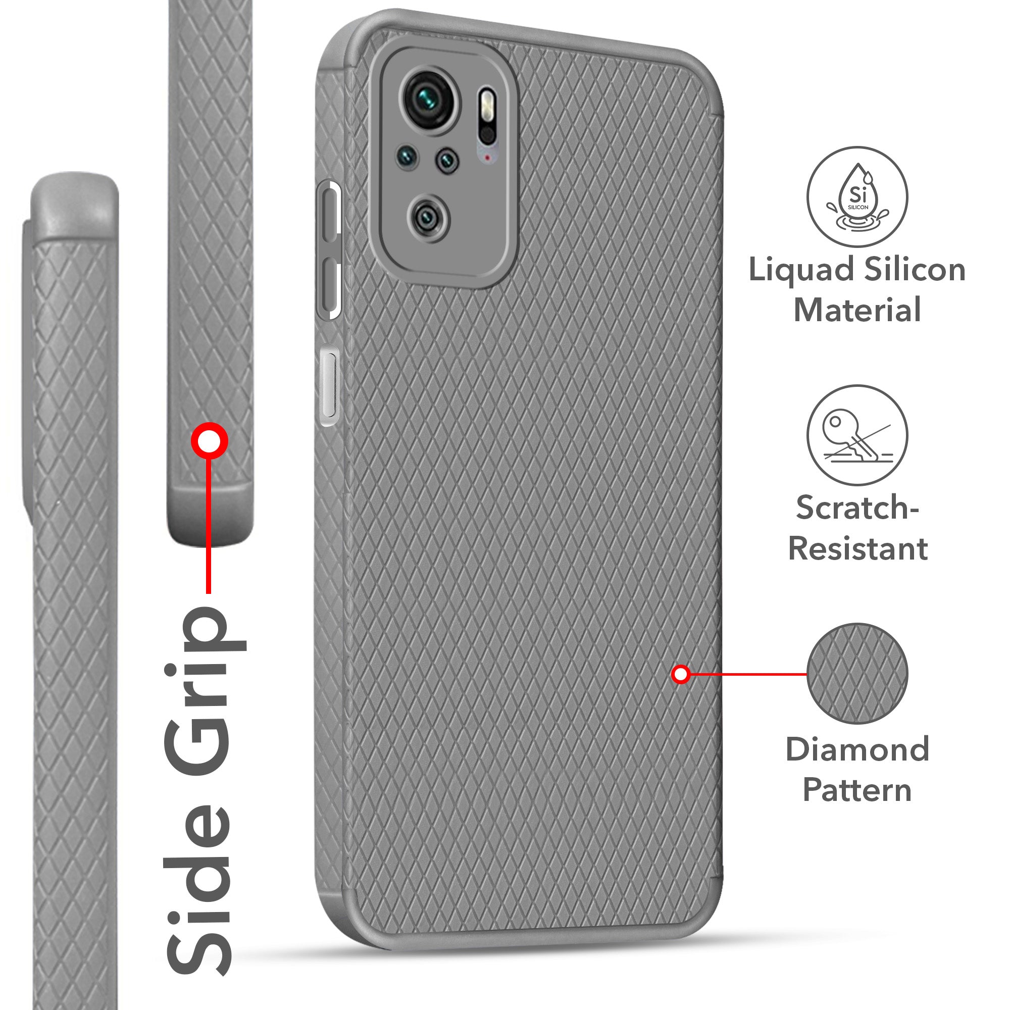 For Xiaomi Mi Redmi Note 10 | Note 10S Back Cover Case (Liquid Silicone | Side Grip | Camera Protection)