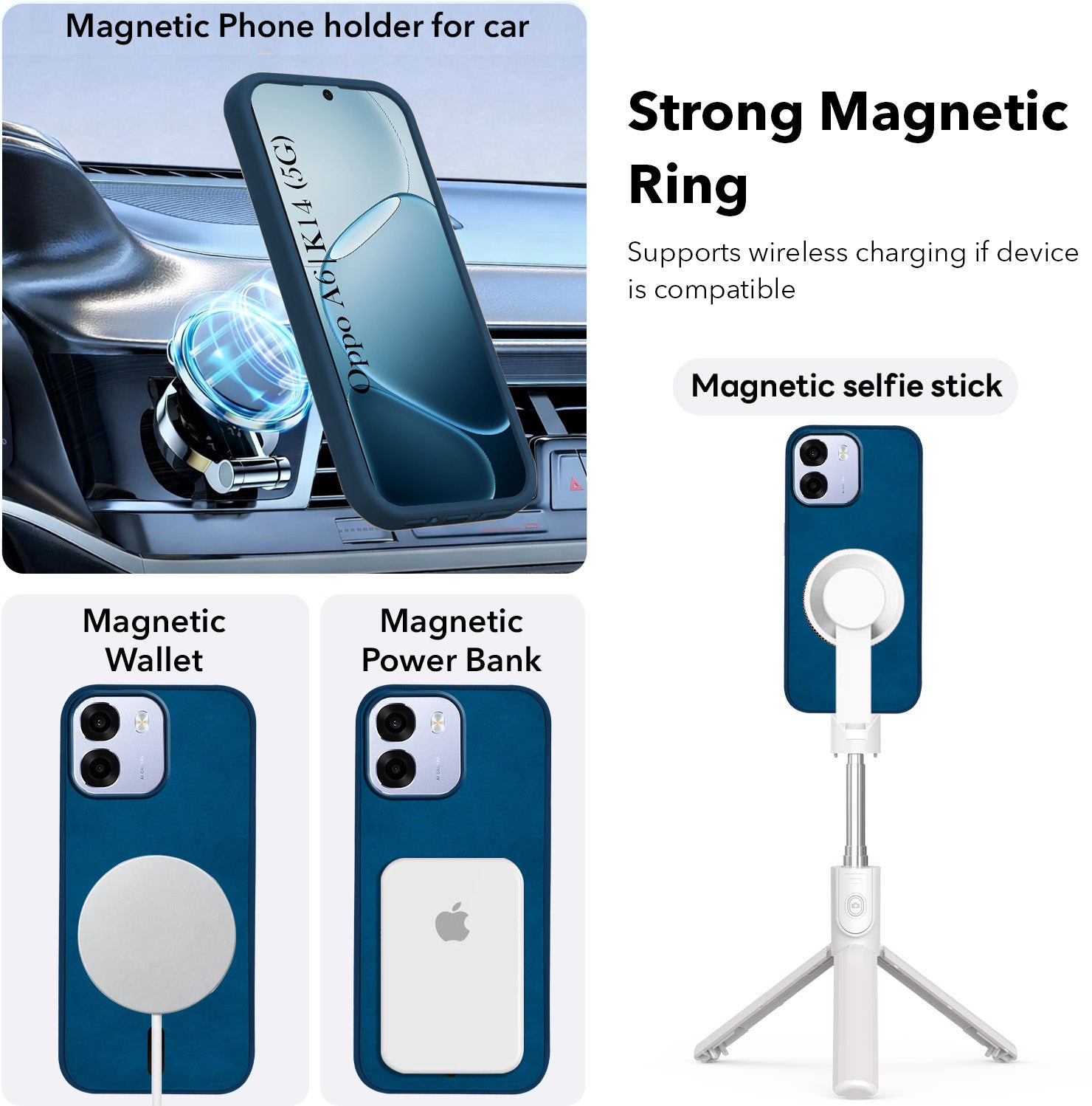 For Oppo A6 5G | Oppo K14 5G Back Cover Case Leather Finish (MagSafe Compatible Wireless Charging | Soft Touch | Camera Bump Protection)