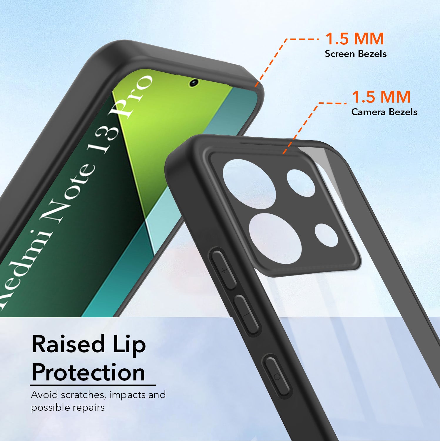 For Redmi Note 13 Pro Combo with Back Cover and 9H Tempered Glass (Lifetime Anti-Yellow | Crystal Clear Shockproof | Oleophobic Coating Screen Glass)