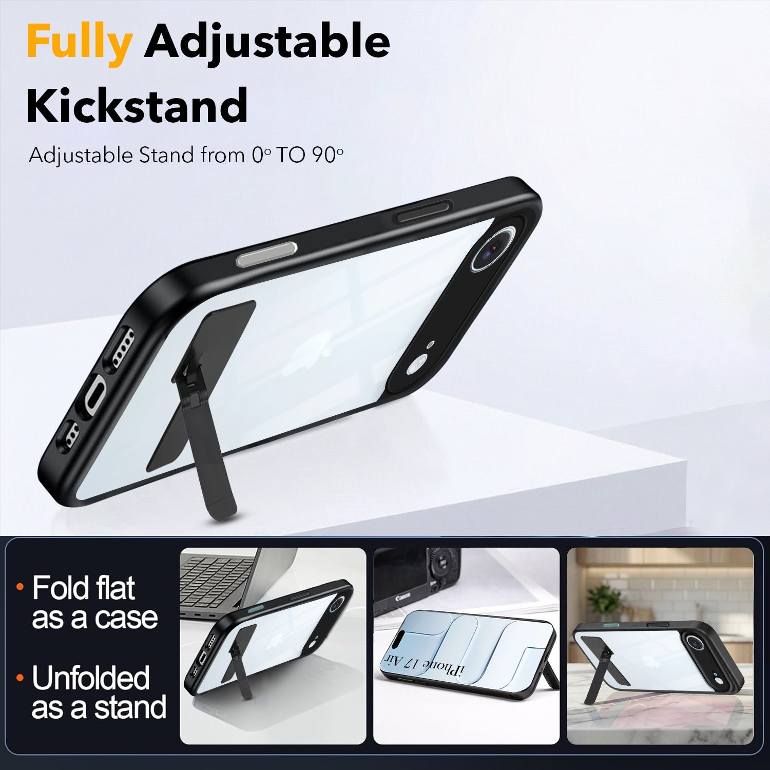 For Apple iPhone 17 Air Back Cover Case (Built-in Stand | Lifetime Anti Yellow | Kickstand Shockproof | Camera Protection | MagSafe Compatible)