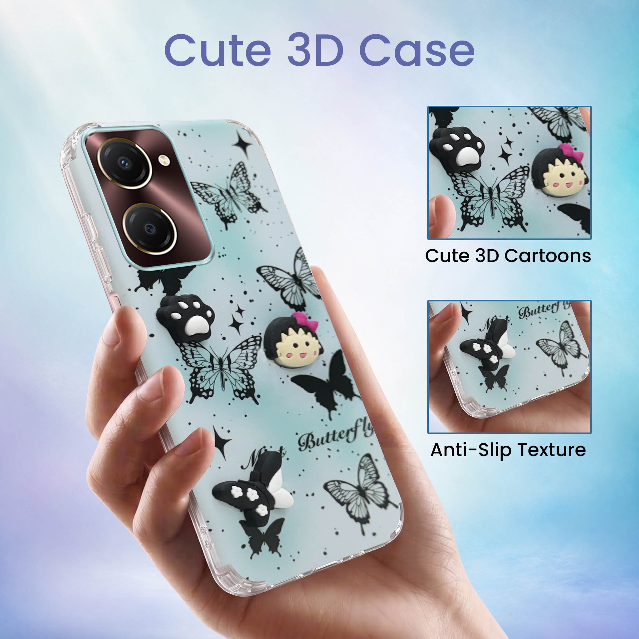 For Vivo iQOO Z9 Lite 5G Back Cover Case (3D Cute Cartoons | Hard Back Side Soft | Matte Premium Finish | HD Printing)