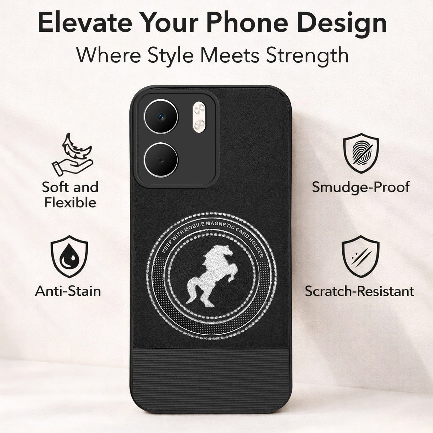For Oppo A5X Back Cover Case PU Leather Finish (Professional Minimalist Texture | MagSafe Compatile | Camera Protection | Sleek Sober Formal)